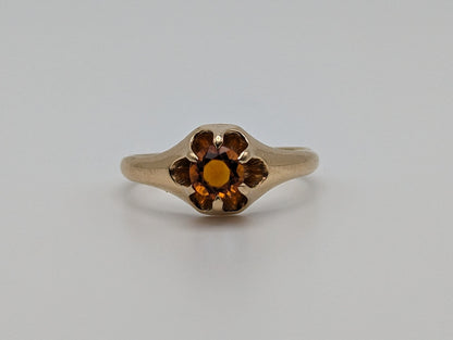 14k Citrine Yellow Gold Ring. Womens Citrine Promise Ring. 14k Belcher Setting Citrine Ring.14k Orange Gemstone Solitaire Ring.