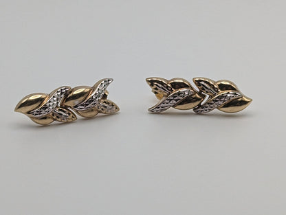 Large Vintage 10k White & Yellow Gold Wheat Stem Drop Earrings. 10k Solid Multi Color Gold Wheat Dangle Earrings 10k Wheat Stem Earrings