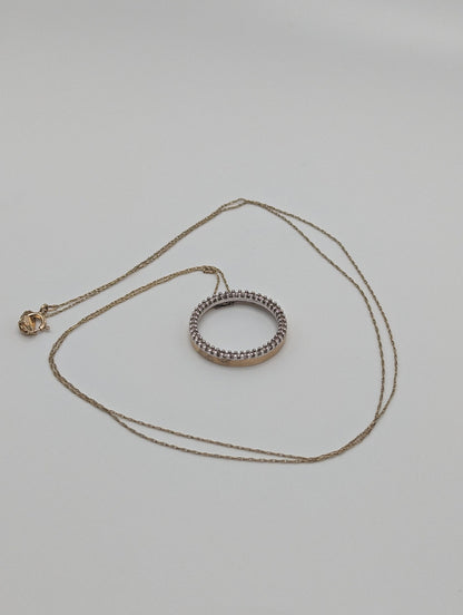 10k Solid Yellow Gold .70ct Diamond Circle of Life Pendant Halo 10k Necklace. 10k Dainty Gold Necklace. 10k Circle of Life Pendant Necklace.