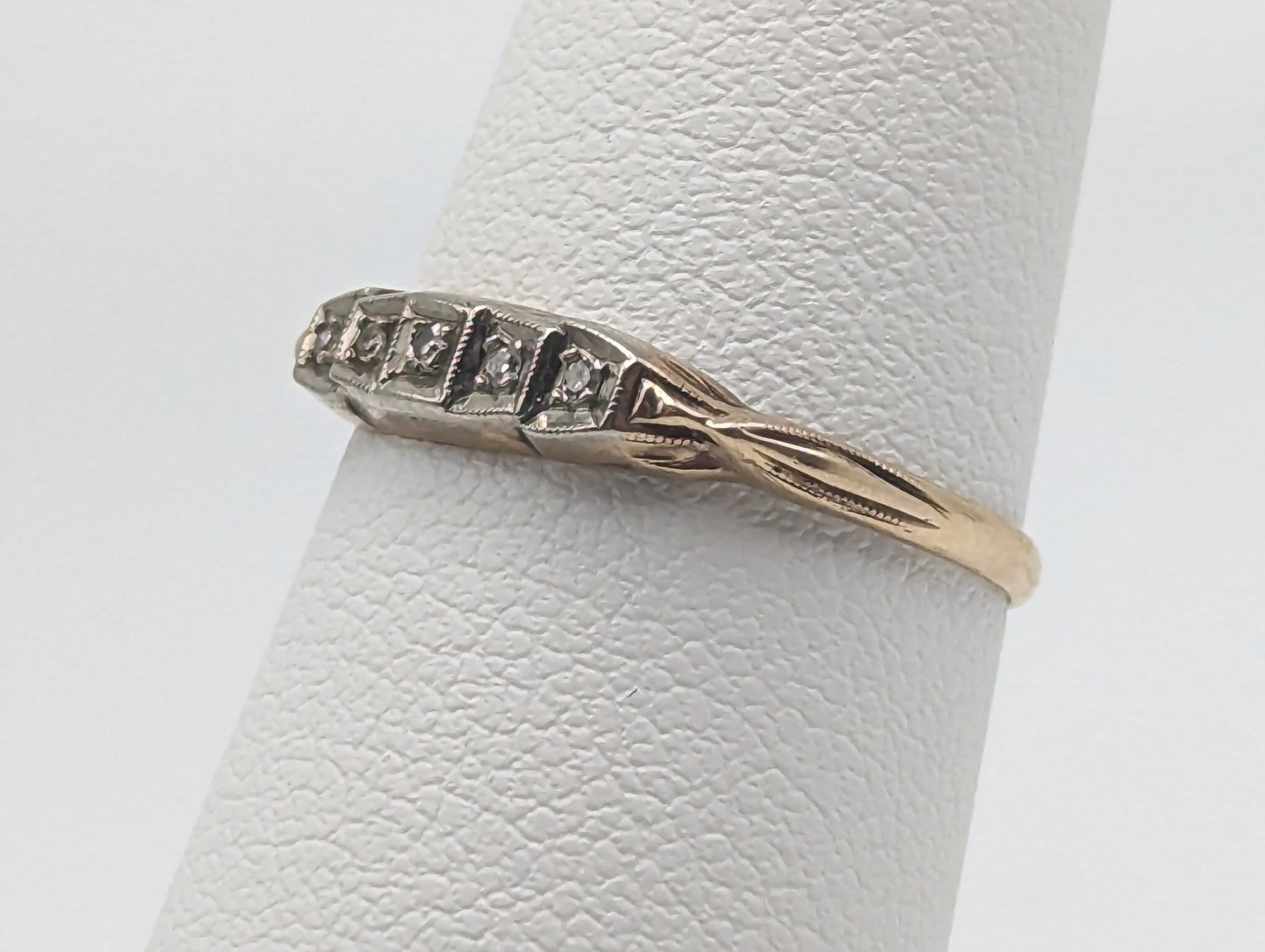 1930s Art Deco 5 Diamonds 10k Engagement RIng, Edwardian Diamond Wedding Band Yellow and White gold Diamond Eternity Band