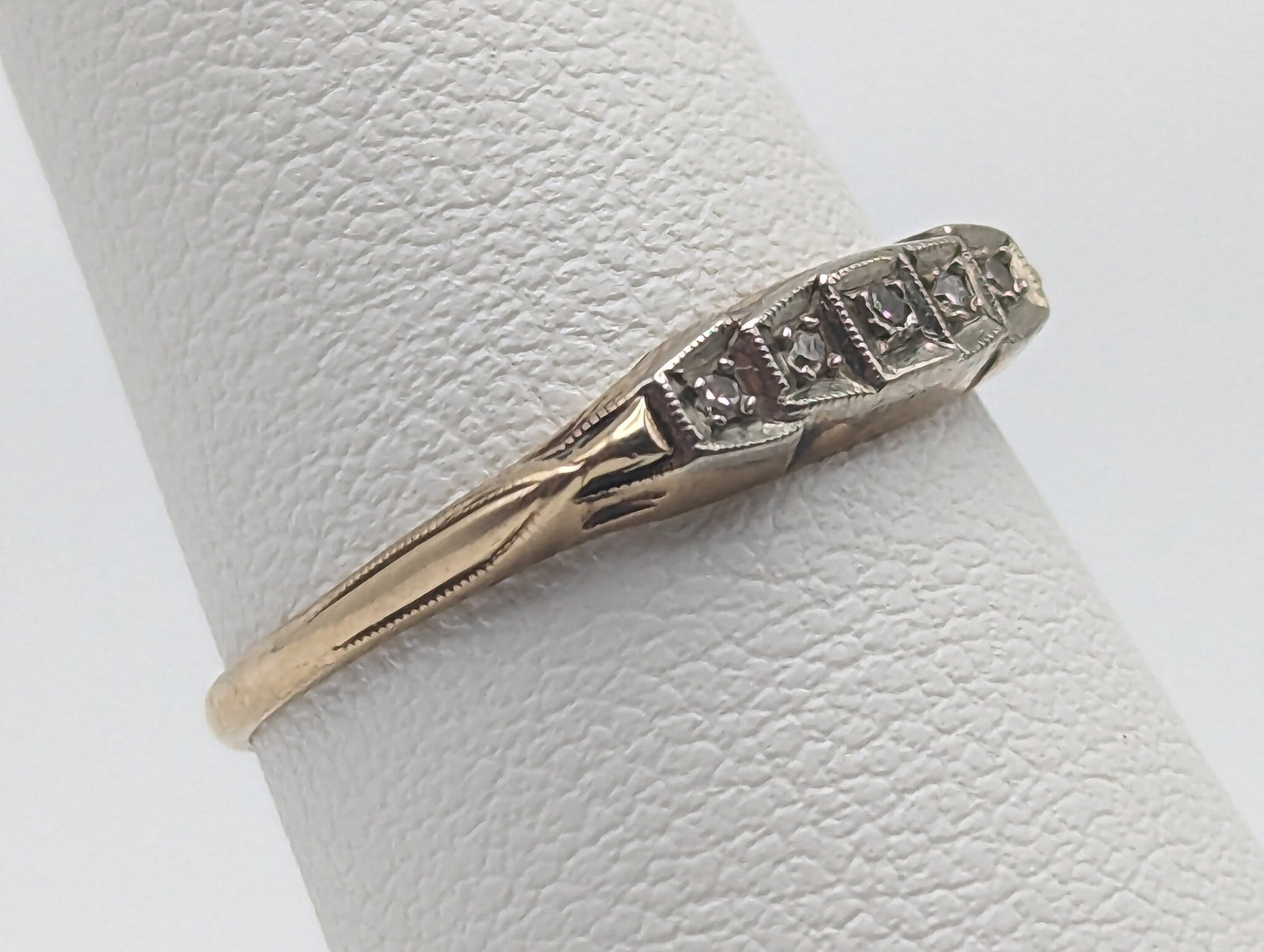 1930s Art Deco 5 Diamonds 10k Engagement RIng, Edwardian Diamond Wedding Band Yellow and White gold Diamond Eternity Band