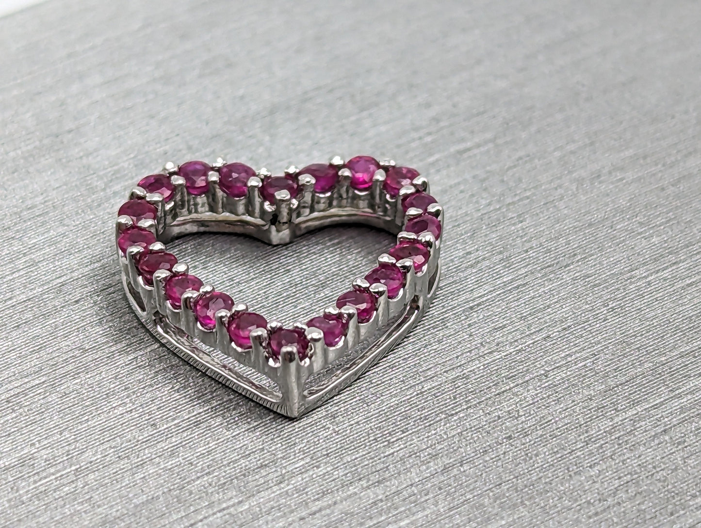 14K White Gold Ruby Heart Pendant. 14k Ruby Heart Pendant. 14k Heart Pendant. 14k Womens White Gold Heart Pendant.