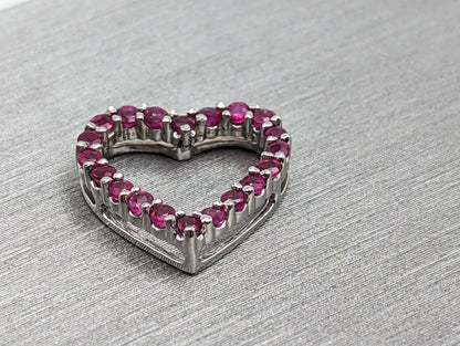 14K White Gold Ruby Heart Pendant. 14k Ruby Heart Pendant. 14k Heart Pendant. 14k Womens White Gold Heart Pendant.