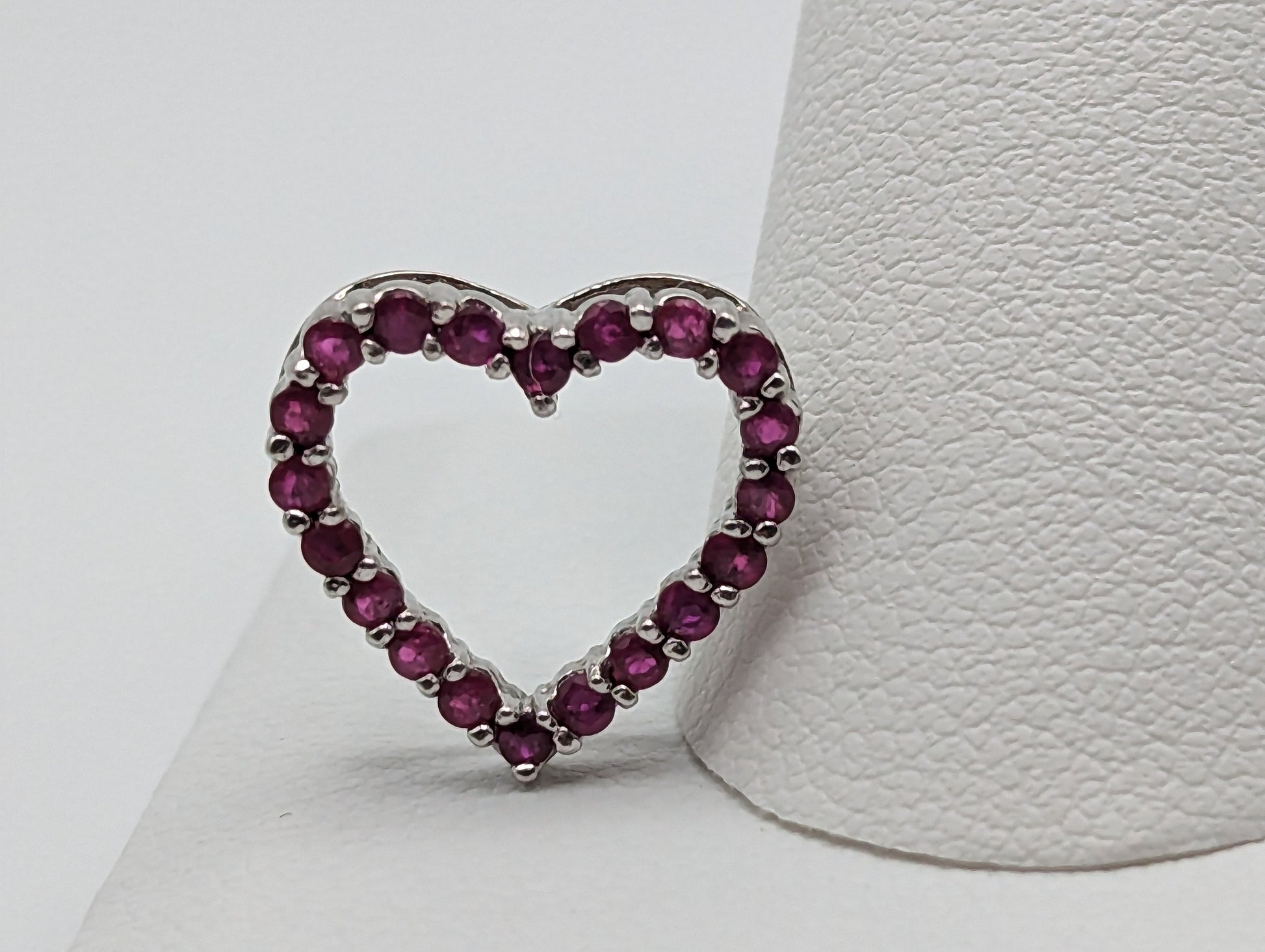 14K White Gold Ruby Heart Pendant. 14k Ruby Heart Pendant. 14k Heart Pendant. 14k Womens White Gold Heart Pendant.