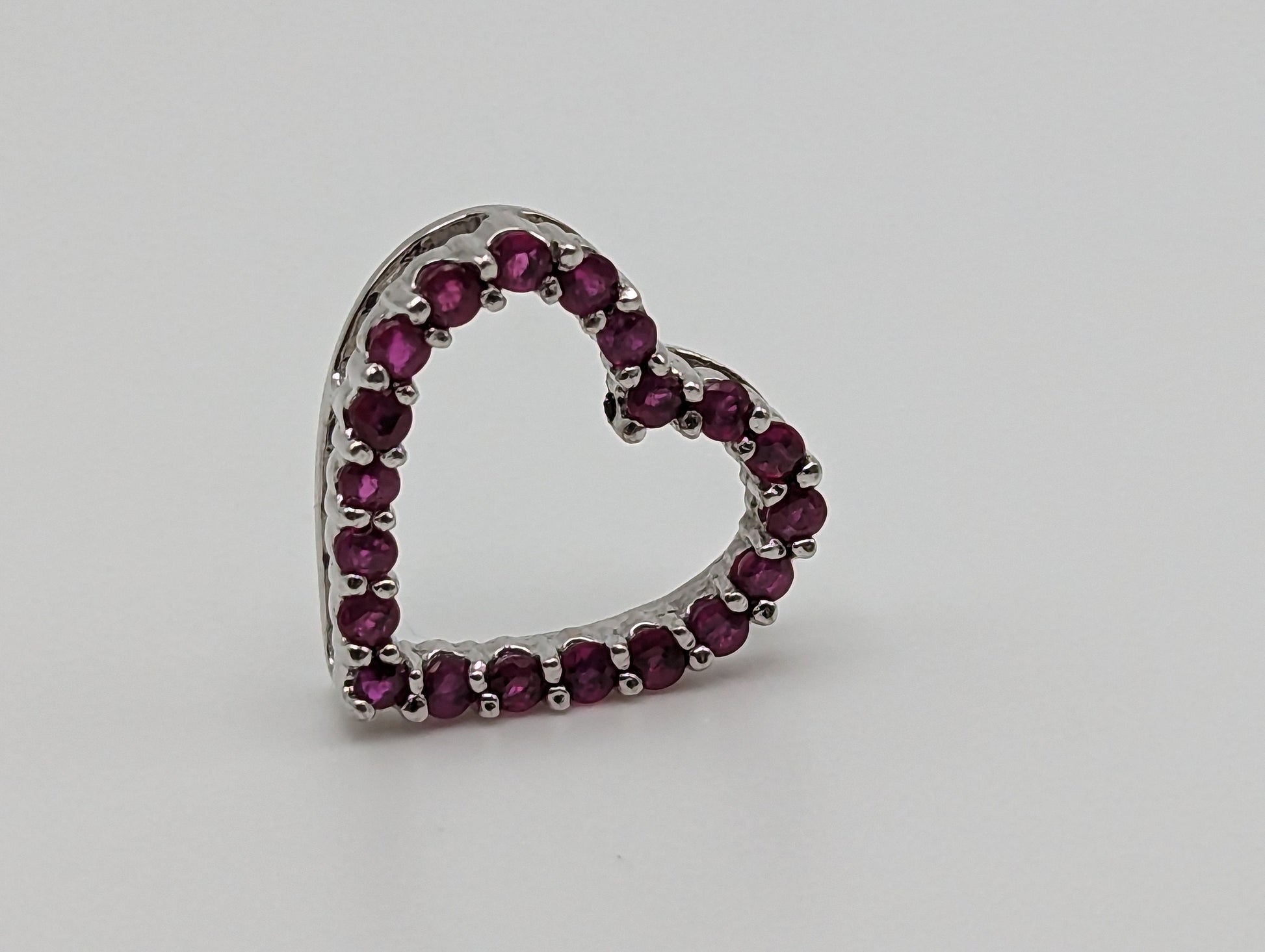 14K White Gold Ruby Heart Pendant. 14k Ruby Heart Pendant. 14k Heart Pendant. 14k Womens White Gold Heart Pendant.