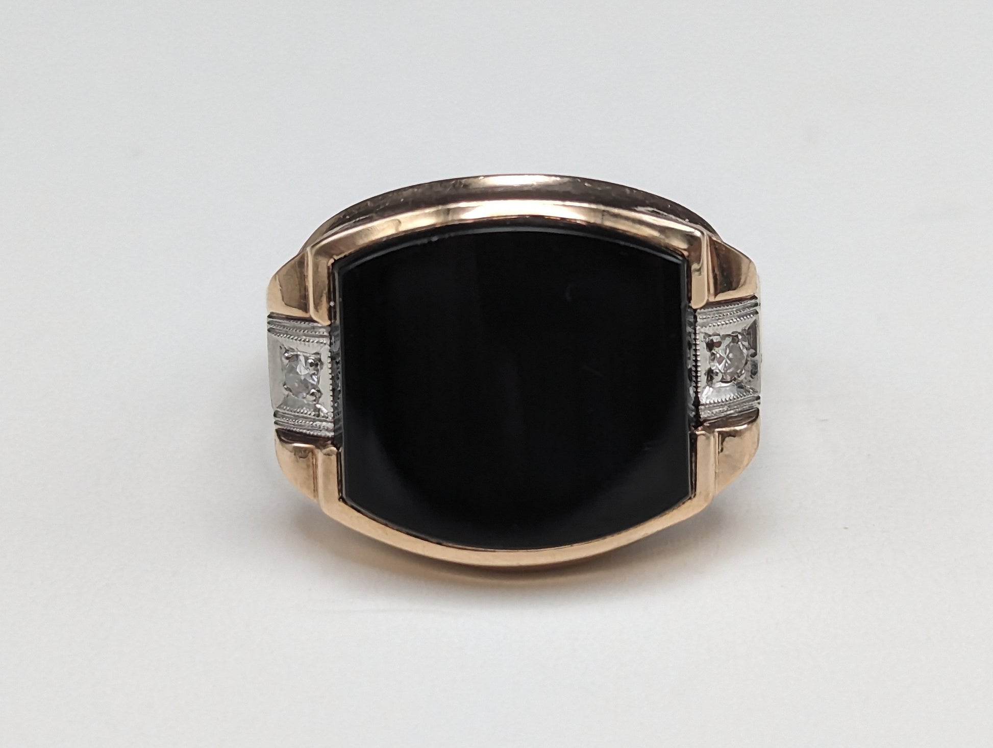 Vintage 5.7gr Yellow Gold 10k Rectangle Black Onyx and Diamond Ring Black Onyx Diamond Ring. 10k Vintage Diamond Onyx Signet Ring