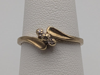 10k Yellow Gold Triple Diamond Ring. 10k Bypass Setting Diamond Ring. 10k Three Stone Diamond Ring. 10k Diamond Engagement Ring.
