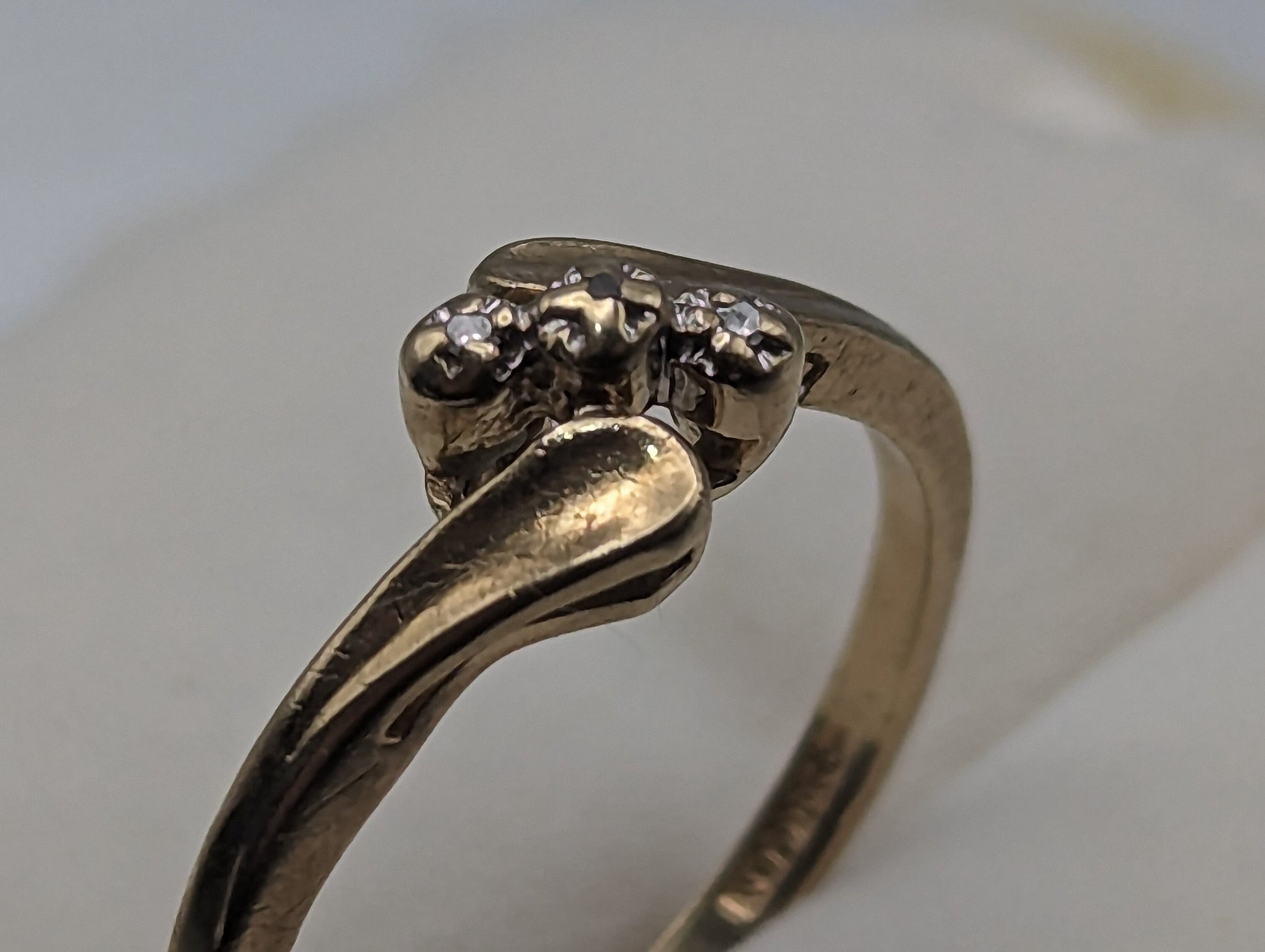 10k Yellow Gold Triple Diamond Ring. 10k Bypass Setting Diamond Ring. 10k Three Stone Diamond Ring. 10k Diamond Engagement Ring.