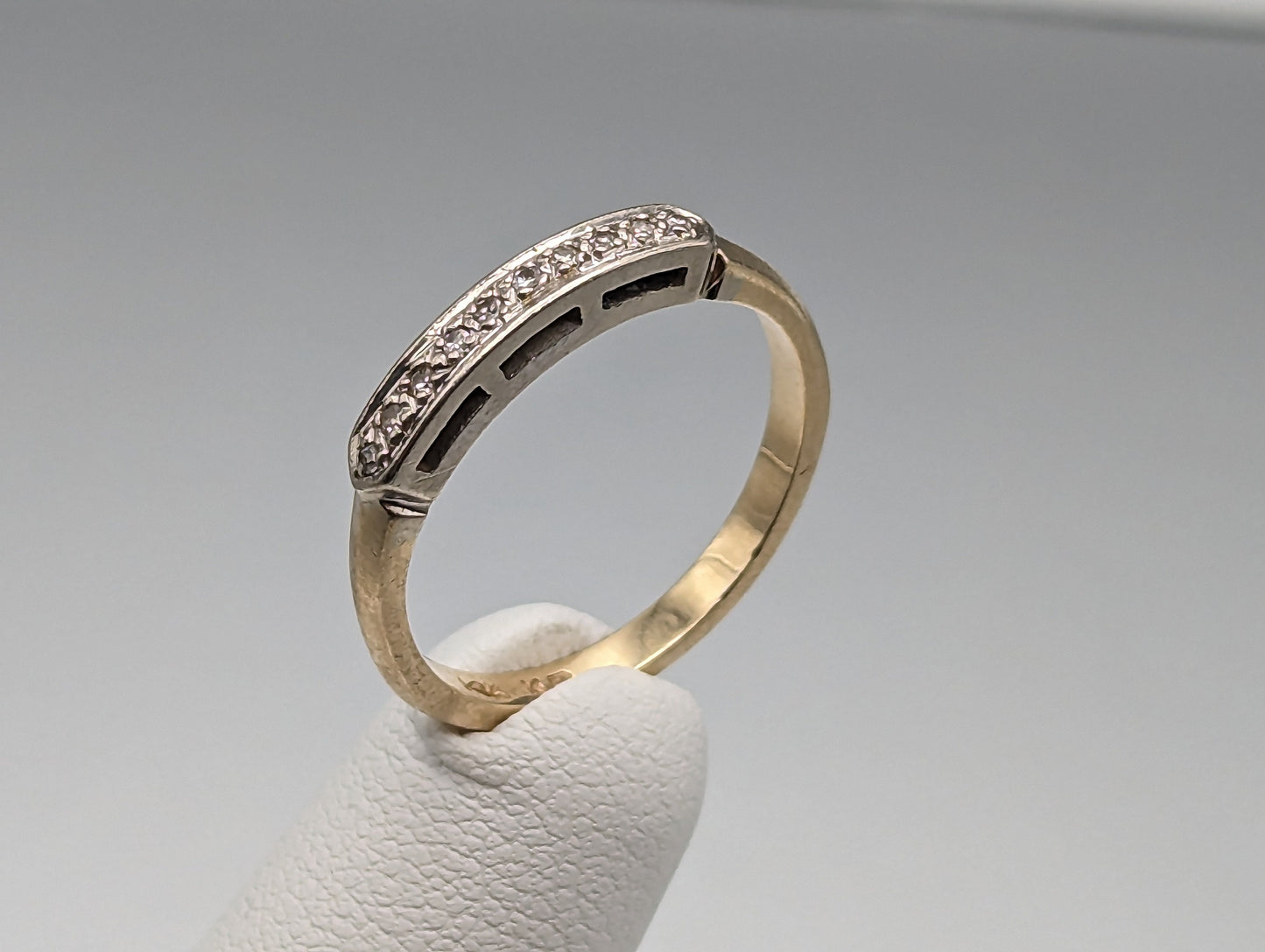 Vintage 14k Yellow and White Gold Diamond Anniversary Band. 14k Diamond Half Eternity Wedding Ring. 14k Womens Diamond Chanel Ring.