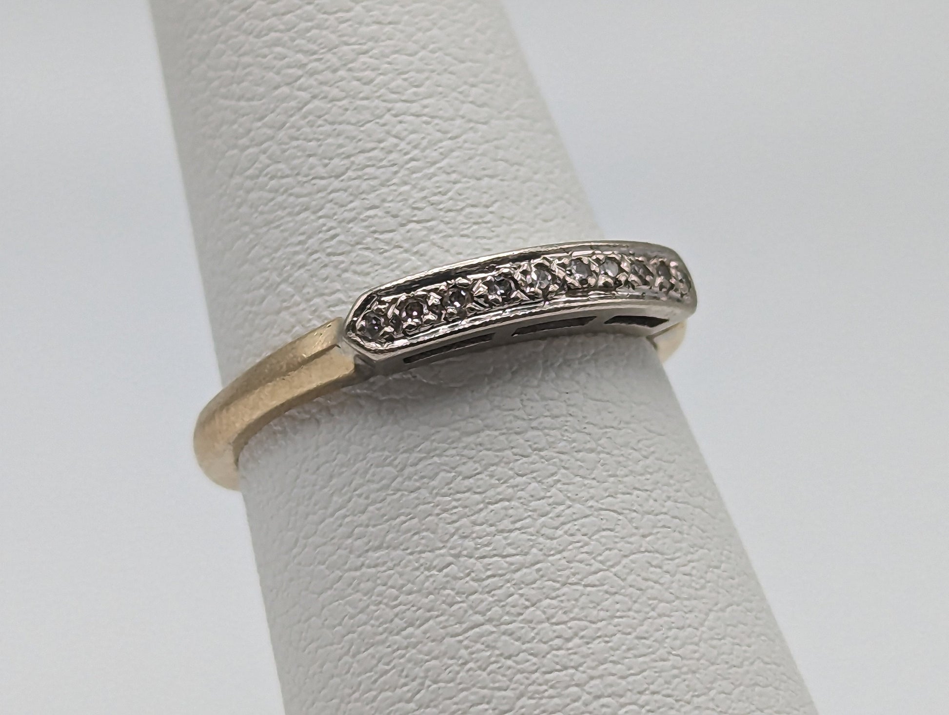 Vintage 14k Yellow and White Gold Diamond Anniversary Band. 14k Diamond Half Eternity Wedding Ring. 14k Womens Diamond Chanel Ring.