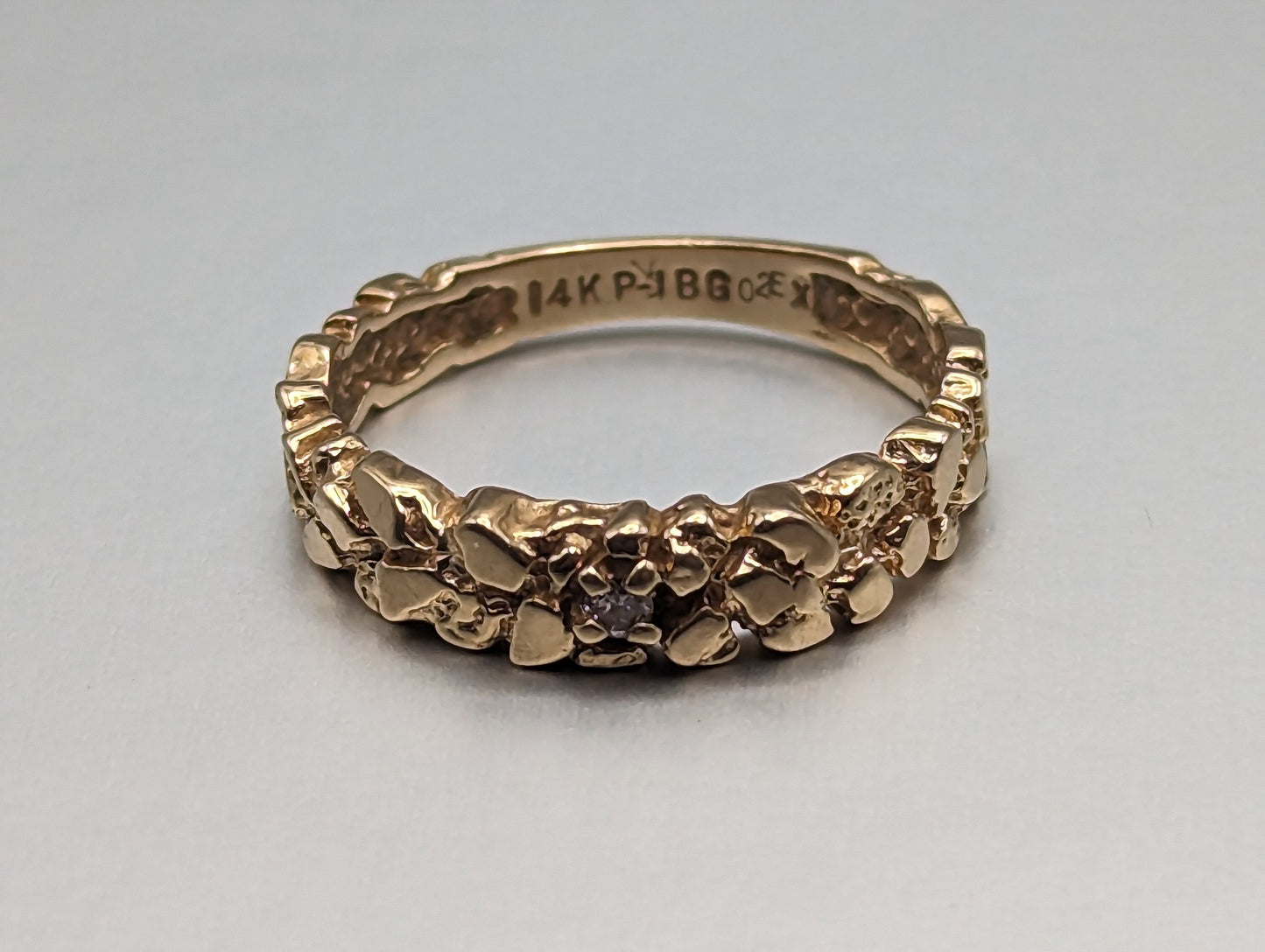 Yellow Gold 14k Nugget Style Diamond Band. 14k Gold Diamond Engagement Ring. Nugget Gold Diamond Ring.