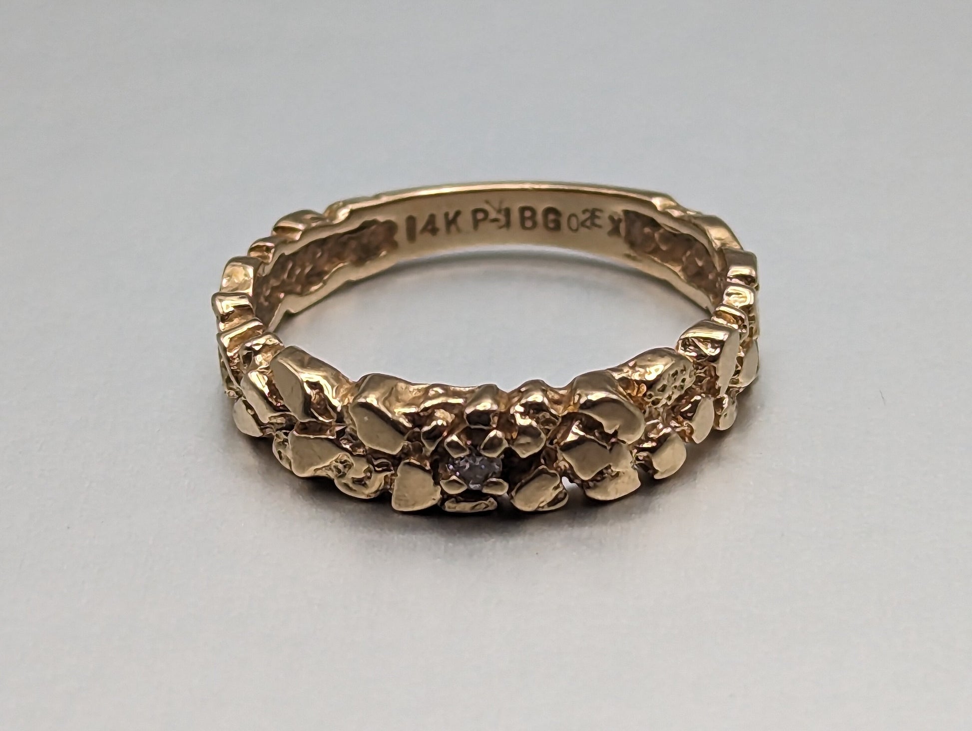 Yellow Gold 14k Nugget Style Diamond Band. 14k Gold Diamond Engagement Ring. Nugget Gold Diamond Ring.