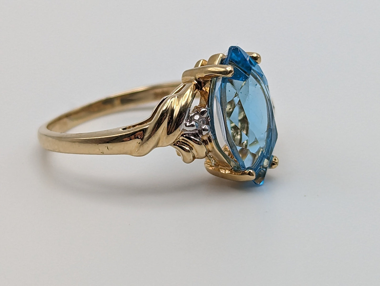 Vintage 14k 1.5ct Swiss Blue Topaz Diamond Ring. 14k Yellow Gold Womens Swiss Blue Topaz Diamond Ring. Swiss Blue Topaz Marquise 14k Band.