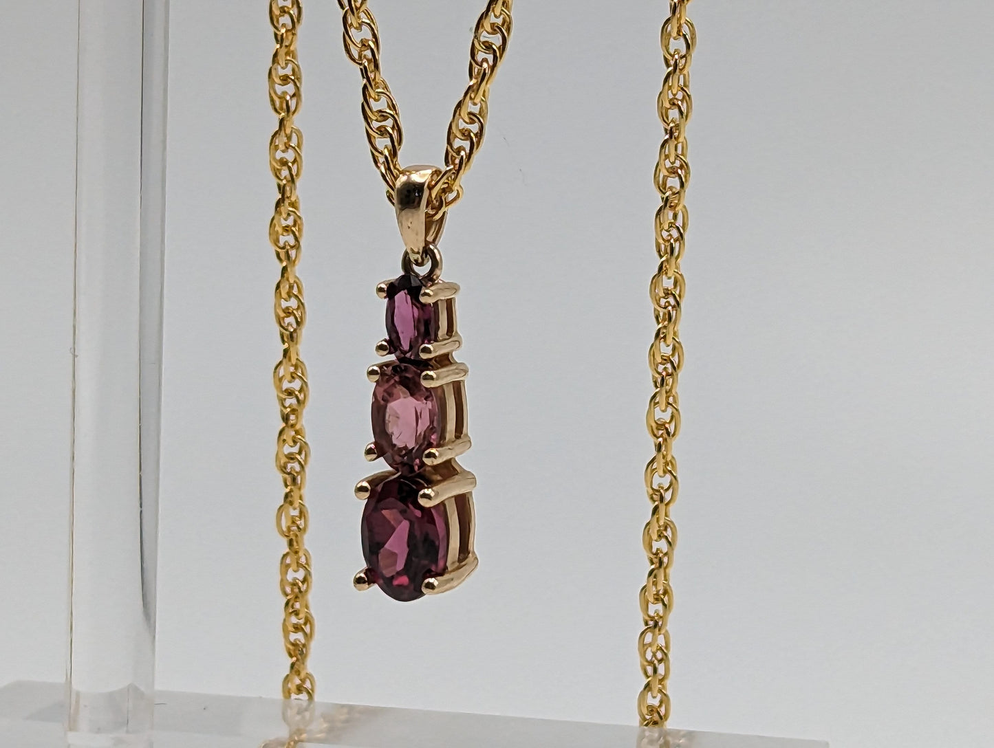 14k Yellow Gold Journey Pendant. 14k Three-Stone Journey. 14k Yellow Gold Pink Tourmaline Journey Pendant. + 14k GF Necklace