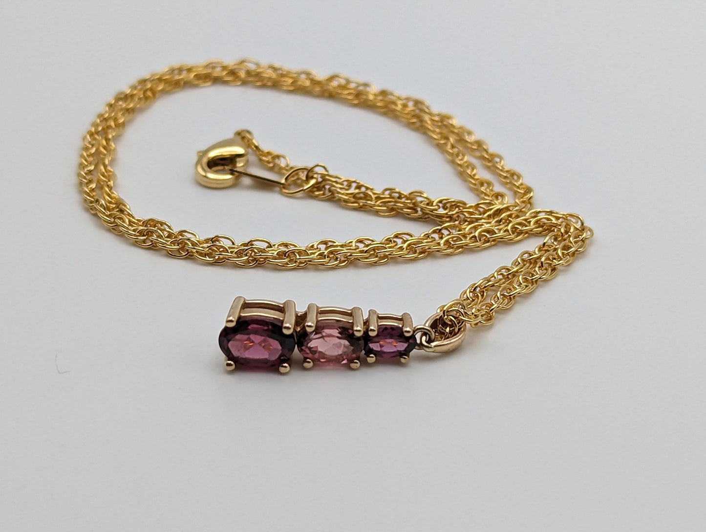 14k Yellow Gold Journey Pendant. 14k Three-Stone Journey. 14k Yellow Gold Pink Tourmaline Journey Pendant. + 14k GF Necklace