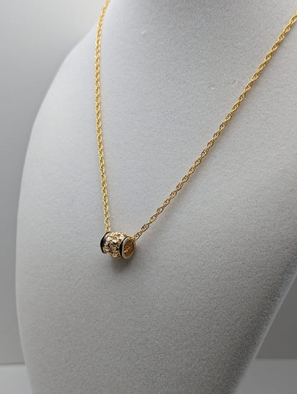 10mm 14k Gold Hawaiian Plumeria scroll Floral Filigree Barrel Chain Slide Pendant Black Enamel 14k Flower Barrel Charm + 14k GF Necklace