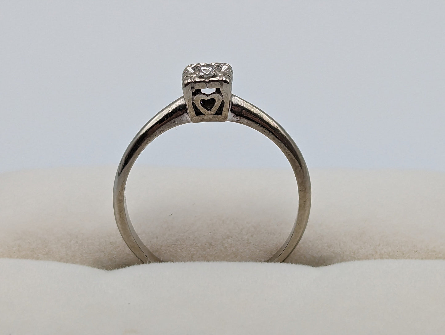 Antique Art Deco 14k White Gold Cathedral Setting Diamond Solitaire Ring. 14k White Gold Diamond Engagement Ring.