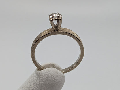 14k White Gold Textured Diamond Solitaire Ring. White Gold Diamond Wedding Band. 14k Brushed Gold Diamond Promise Ring Engagement Ring.