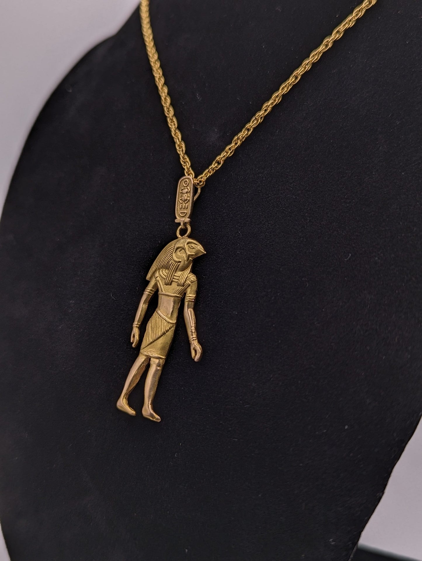 Large 18k Yellow Gold 5gr Egyptian God Horus Pendant 18k Anubis Pendant. 18k Egyptian God Hawk Pendant + Complimentary 14k GF Necklace.