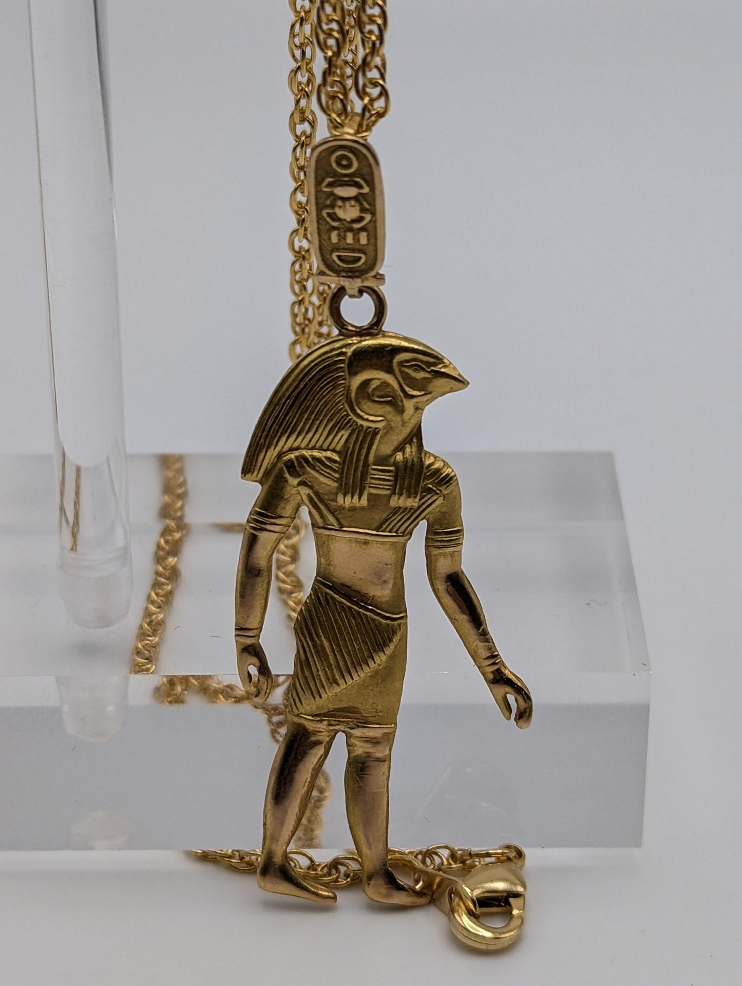 Large 18k Yellow Gold 5gr Egyptian God Horus Pendant 18k Anubis Pendant. 18k Egyptian God Hawk Pendant + Complimentary 14k GF Necklace.