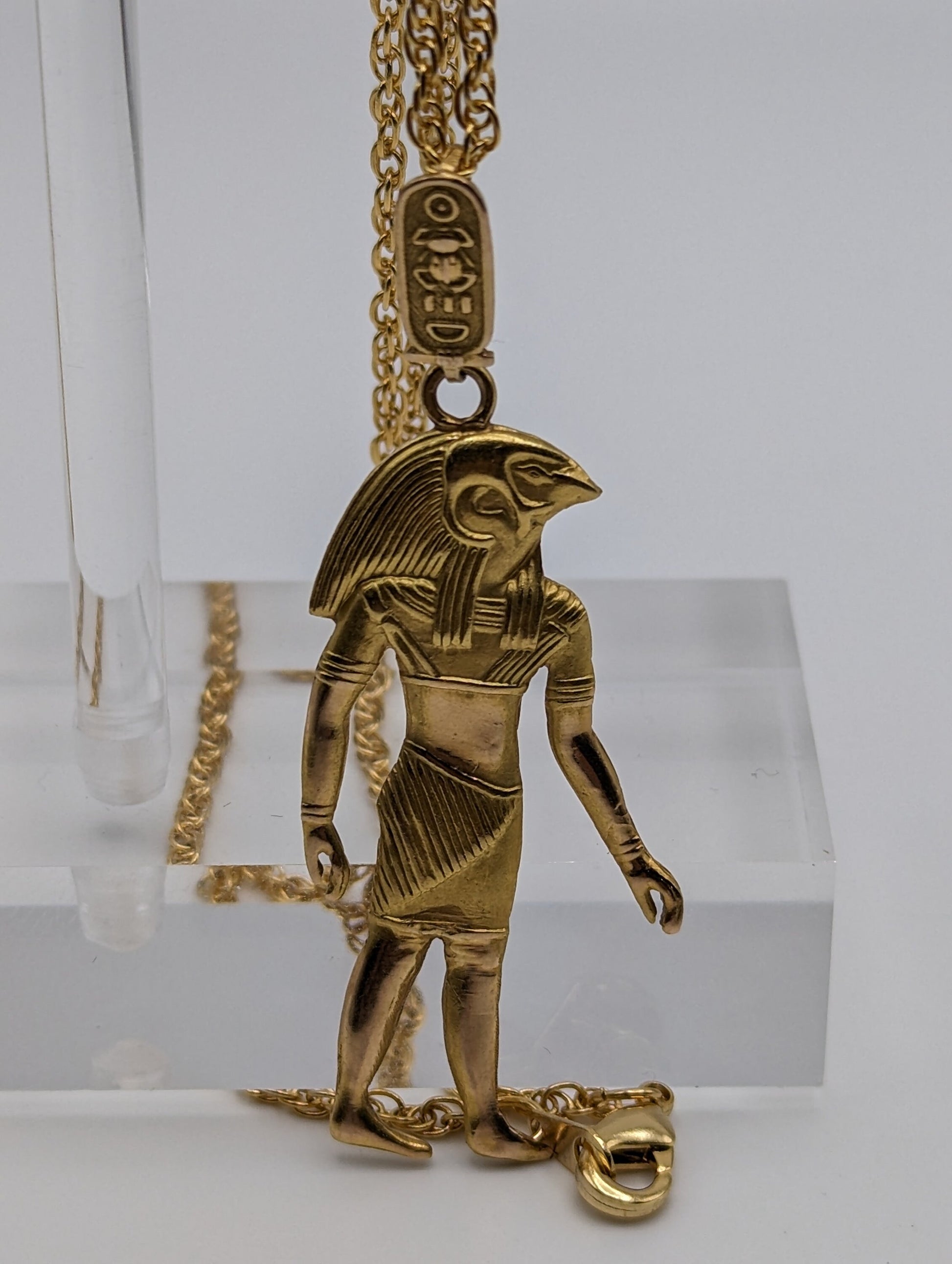 Large 18k Yellow Gold 5gr Egyptian God Horus Pendant 18k Anubis Pendant. 18k Egyptian God Hawk Pendant + Complimentary 14k GF Necklace.