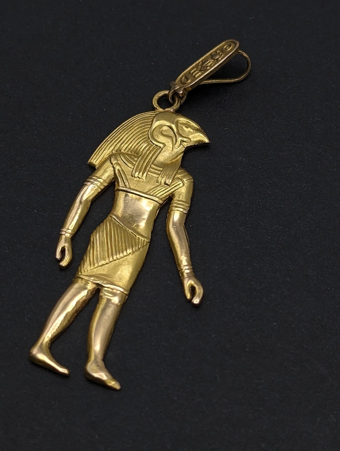 Large 18k Yellow Gold 5gr Egyptian God Horus Pendant 18k Anubis Pendant. 18k Egyptian God Hawk Pendant + Complimentary 14k GF Necklace.