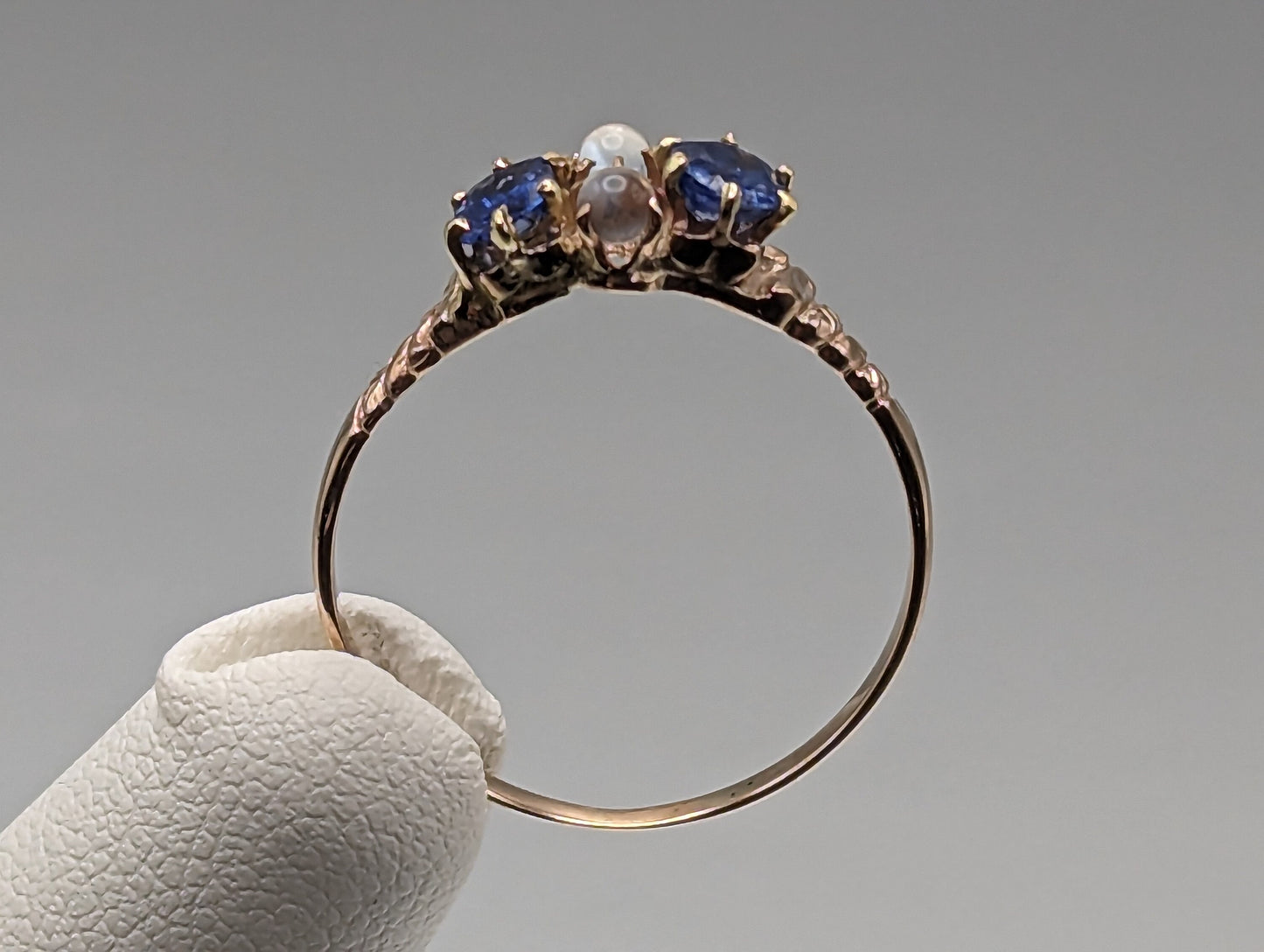 Antique 14k Gold Moonstone Blue Sapphire Ring. 14k Moonstone ORB Sapphire Ring. 14k Gold Moonstone Sphere Ring. 14k Sapphire Promise Ring.