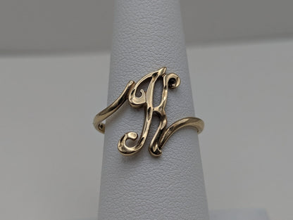10k Solid Yellow Gold Initial K Letter Ring. 10k Cursive K Intial Ring. 10k Yellow Gold K Ring.
