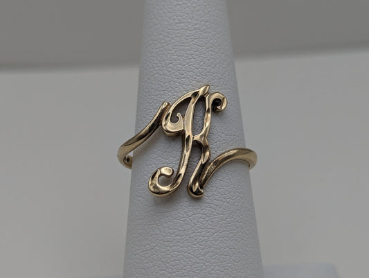 10k Solid Yellow Gold Initial K Letter Ring. 10k Cursive K Intial Ring. 10k Yellow Gold K Ring.