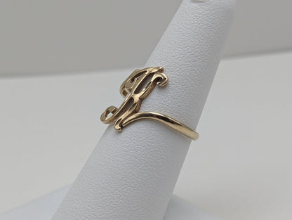 10k Solid Yellow Gold Initial K Letter Ring. 10k Cursive K Intial Ring. 10k Yellow Gold K Ring.