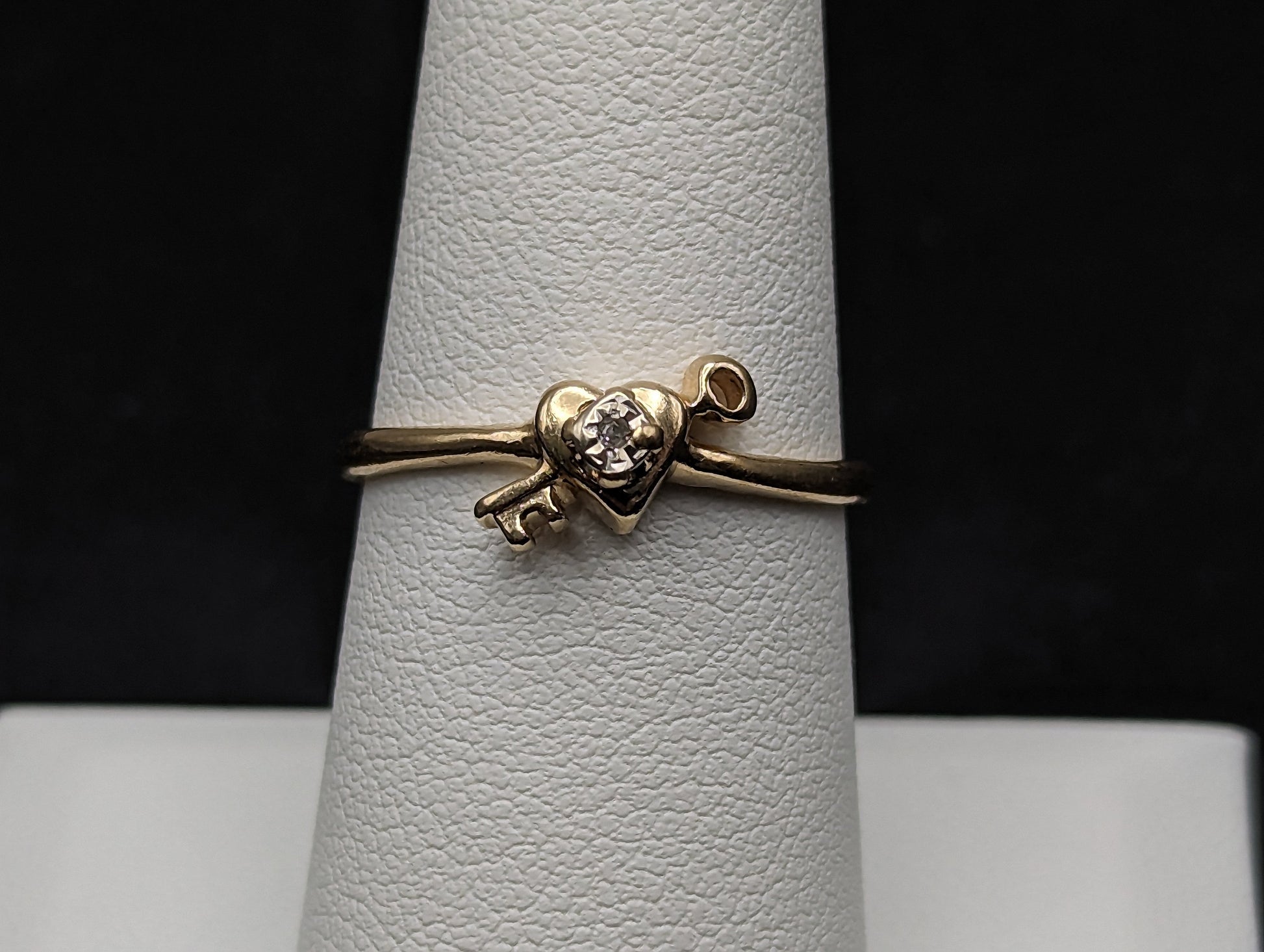 14k Gold Heart with Diamond and Key Ring. 14k Dainty Heart Diamond Ring. 14k Minimalist Gold Heart Lock Ring. 14k Diamond Heart Lock Ring.