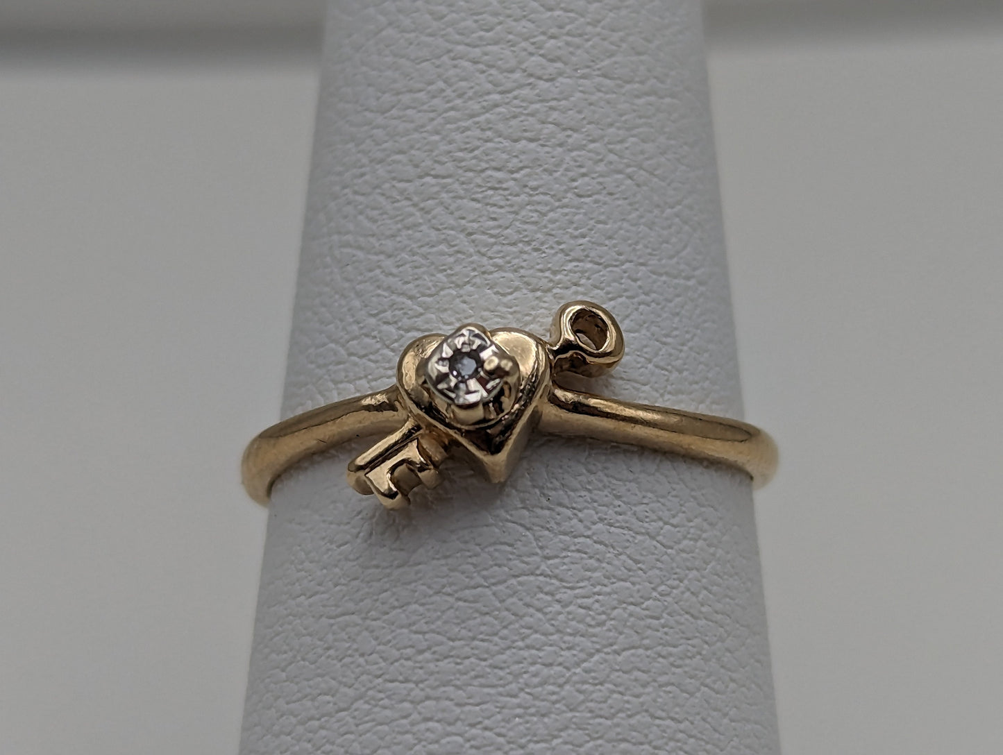 14k Gold Heart with Diamond and Key Ring. 14k Dainty Heart Diamond Ring. 14k Minimalist Gold Heart Lock Ring. 14k Diamond Heart Lock Ring.