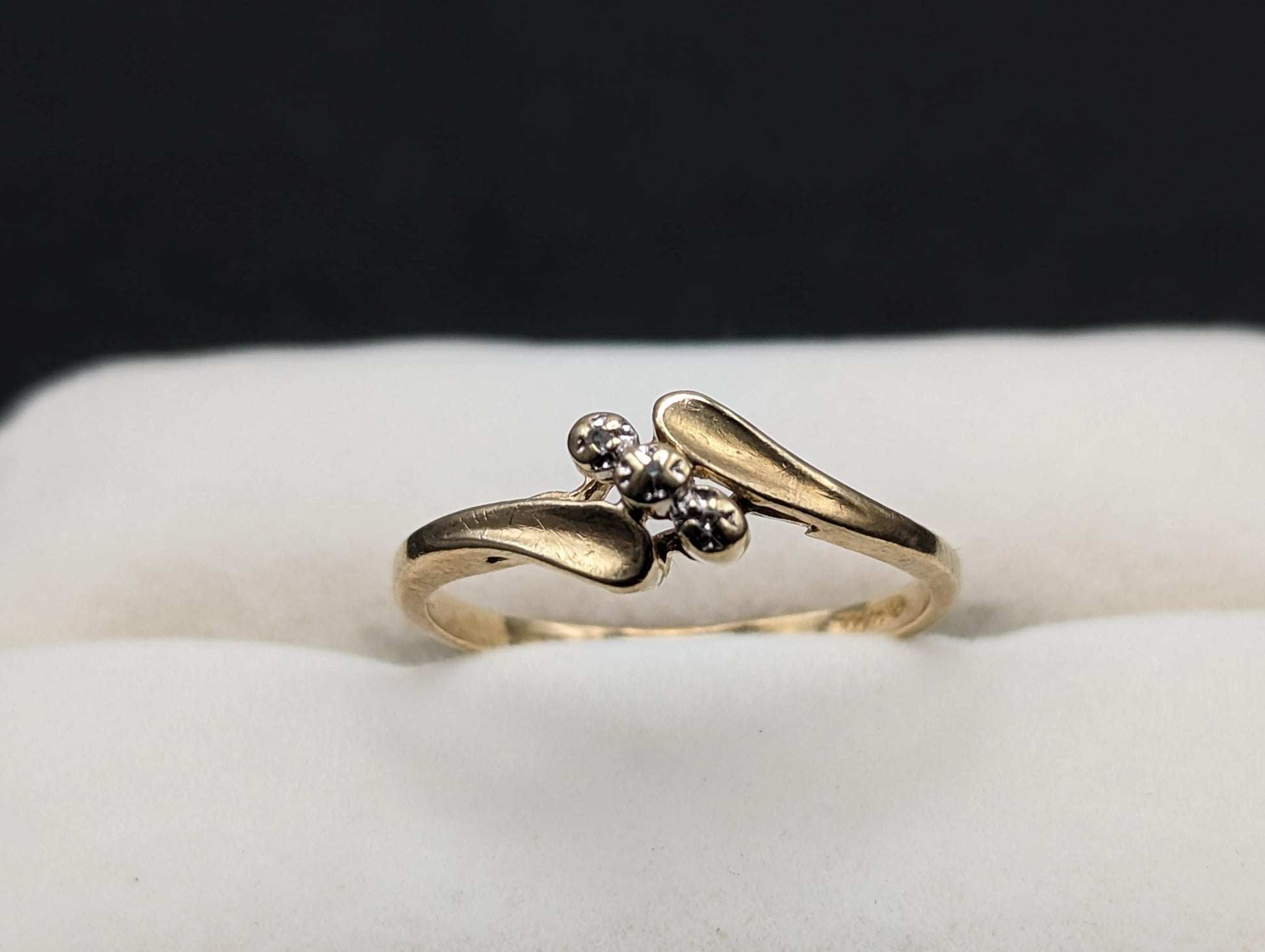 10k Yellow Gold Triple Diamond Ring. 10k Bypass Setting Diamond Ring. 10k Three Stone Diamond Ring. 10k Diamond Engagement Ring.