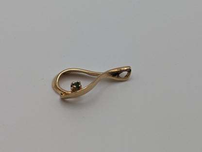 14k Yellow Gold Twist Heart Pendant. 14k Heart with Emerald Pendant. 14k Yellow Gold Vintage Heart Pendant