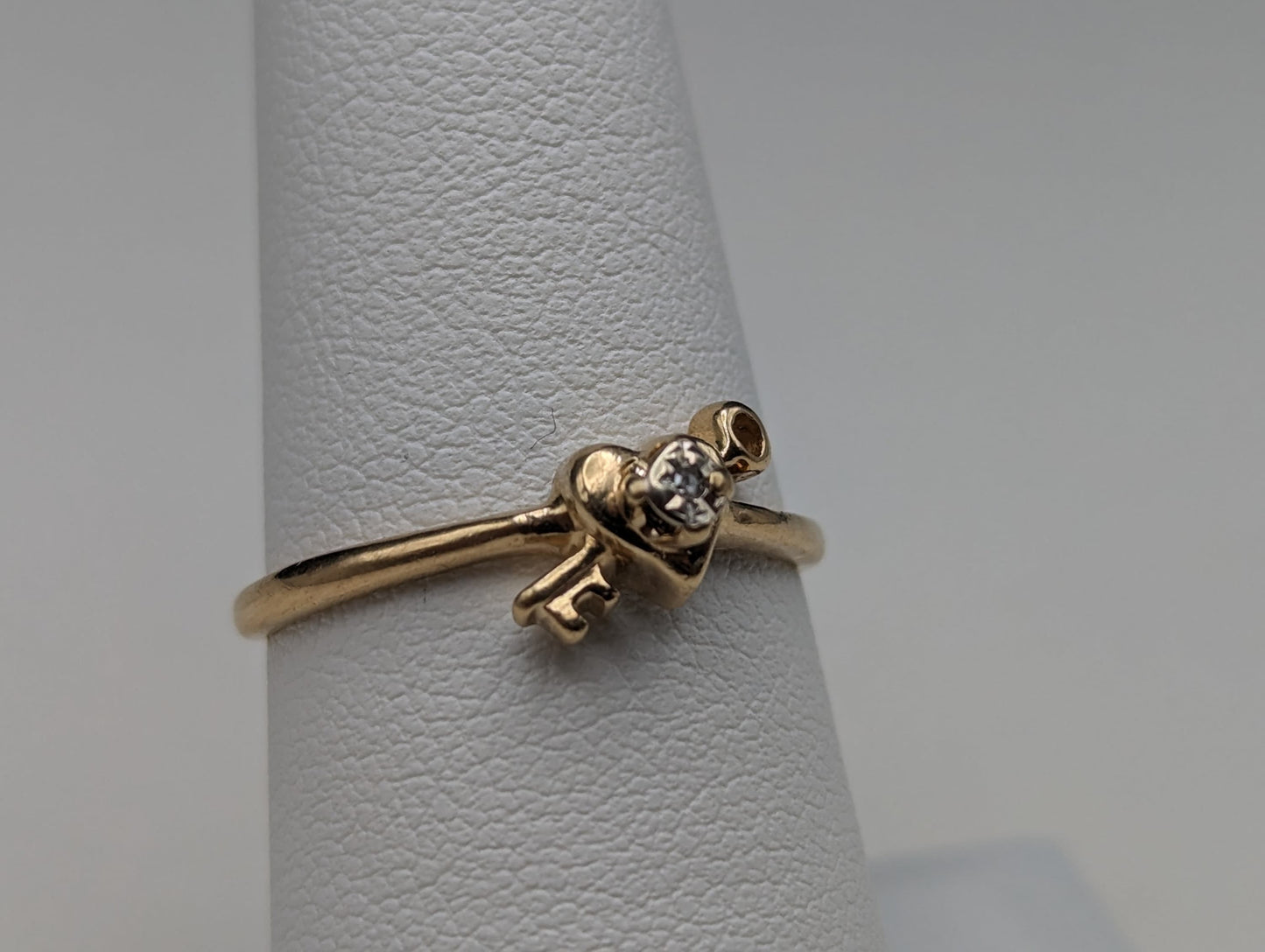 14k Gold Heart with Diamond and Key Ring. 14k Dainty Heart Diamond Ring. 14k Minimalist Gold Heart Lock Ring. 14k Diamond Heart Lock Ring.