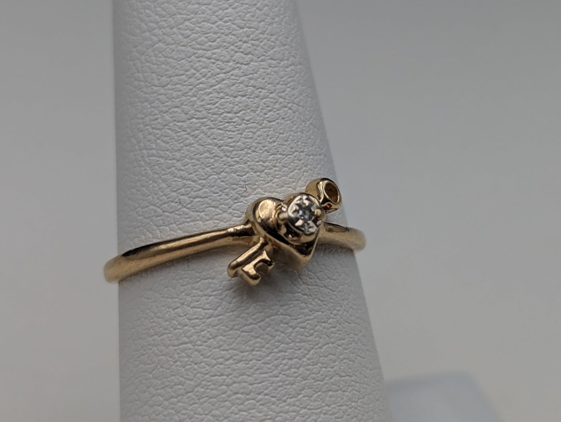 14k Gold Heart with Diamond and Key Ring. 14k Dainty Heart Diamond Ring. 14k Minimalist Gold Heart Lock Ring. 14k Diamond Heart Lock Ring.