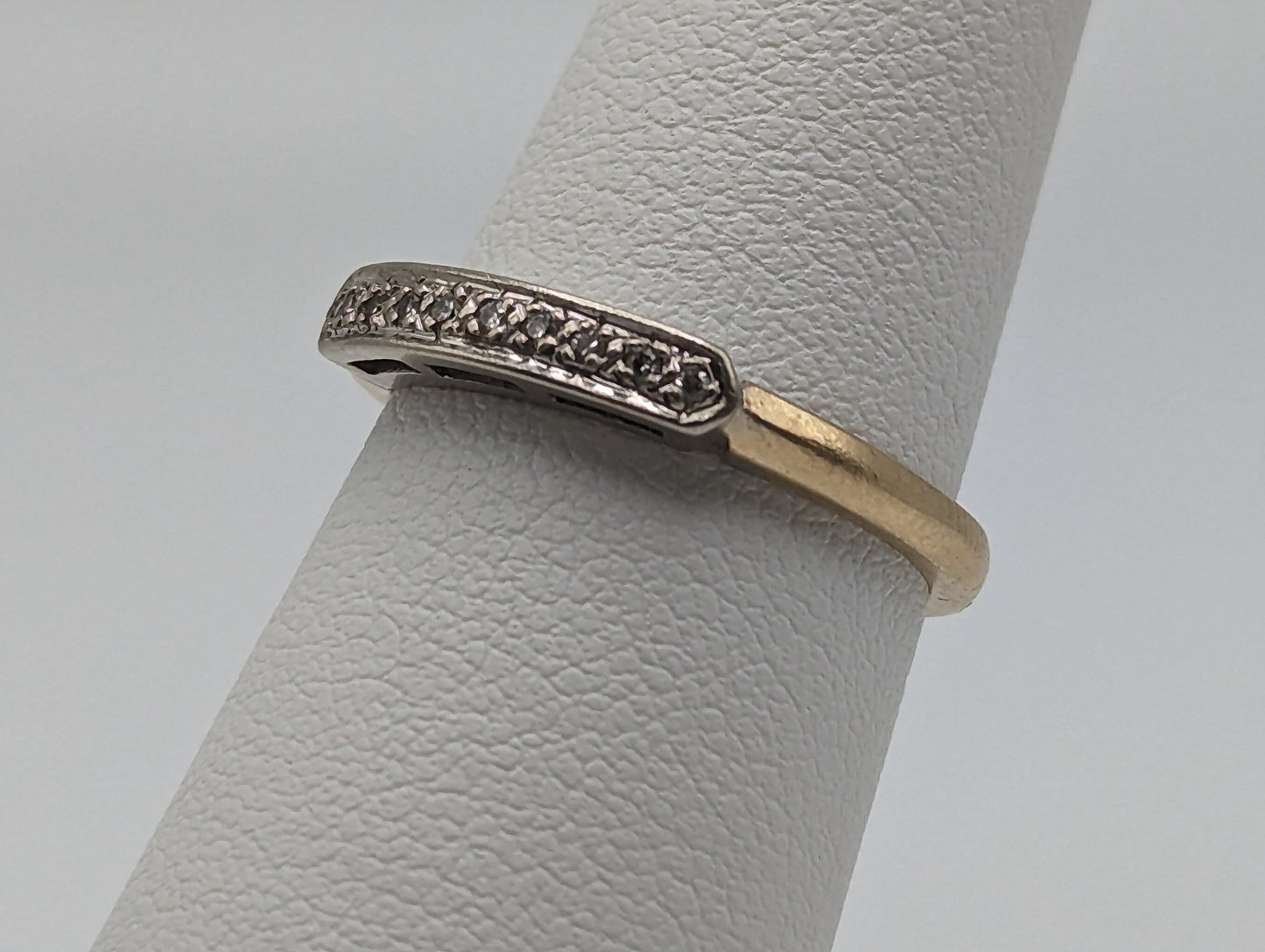 Vintage 14k Yellow and White Gold Diamond Anniversary Band. 14k Diamond Half Eternity Wedding Ring. 14k Womens Diamond Chanel Ring.