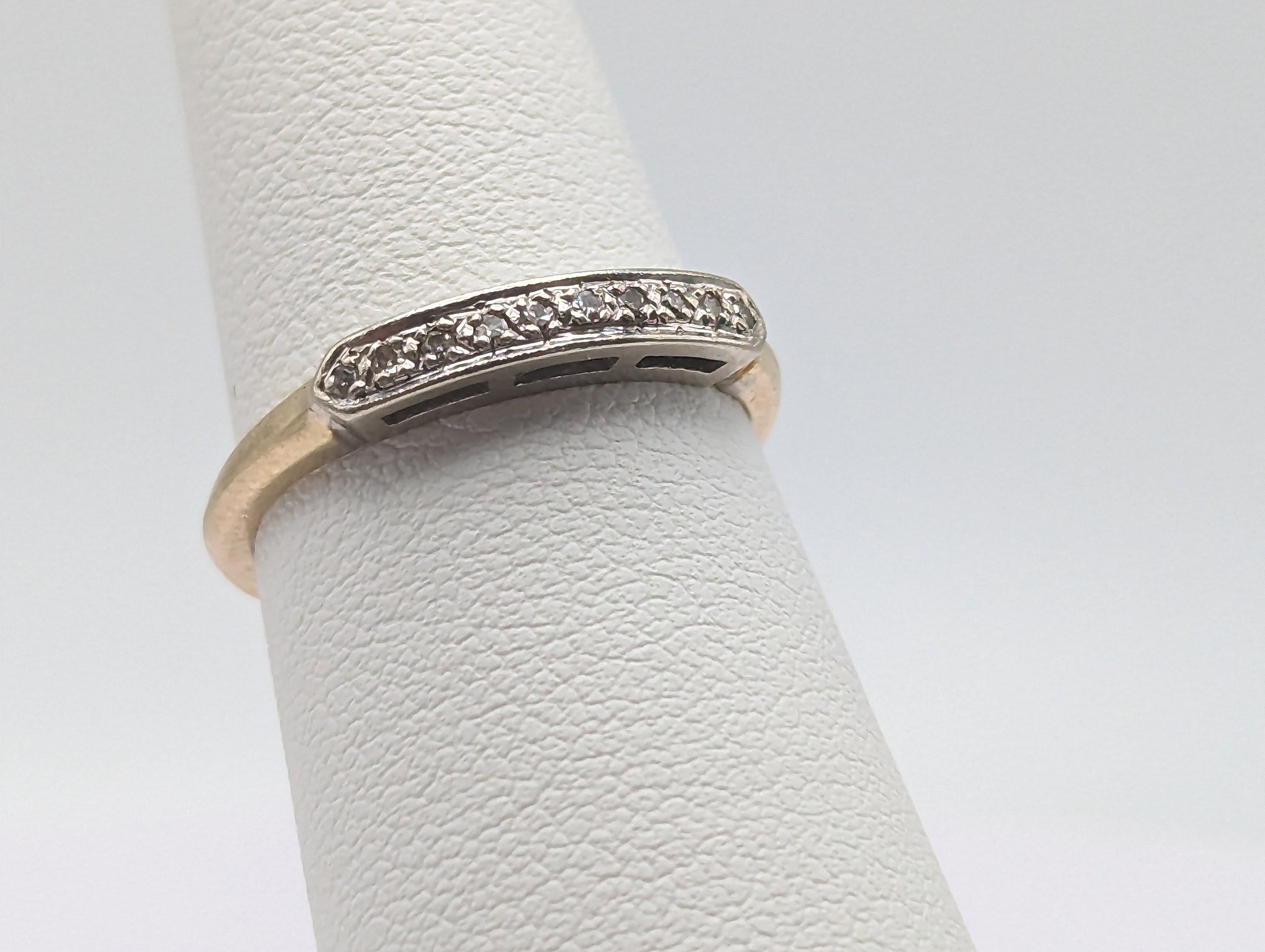 Vintage 14k Yellow and White Gold Diamond Anniversary Band. 14k Diamond Half Eternity Wedding Ring. 14k Womens Diamond Chanel Ring.