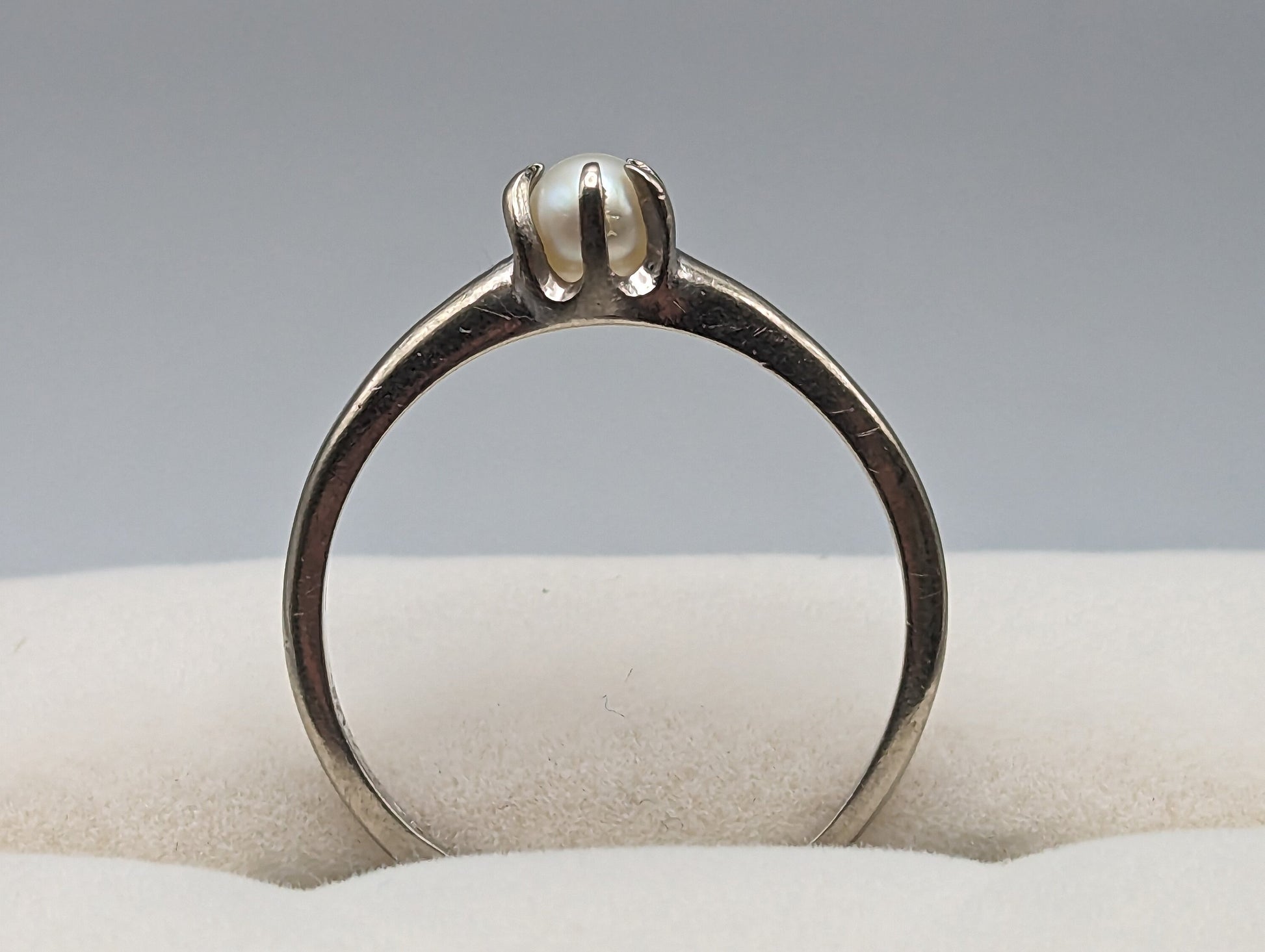 White Gold 10k Pearl Ring. 10k White Gold Womens Pearl Ring. 10K Solitaire Pearl Ring. Engagement Pearl Ring.