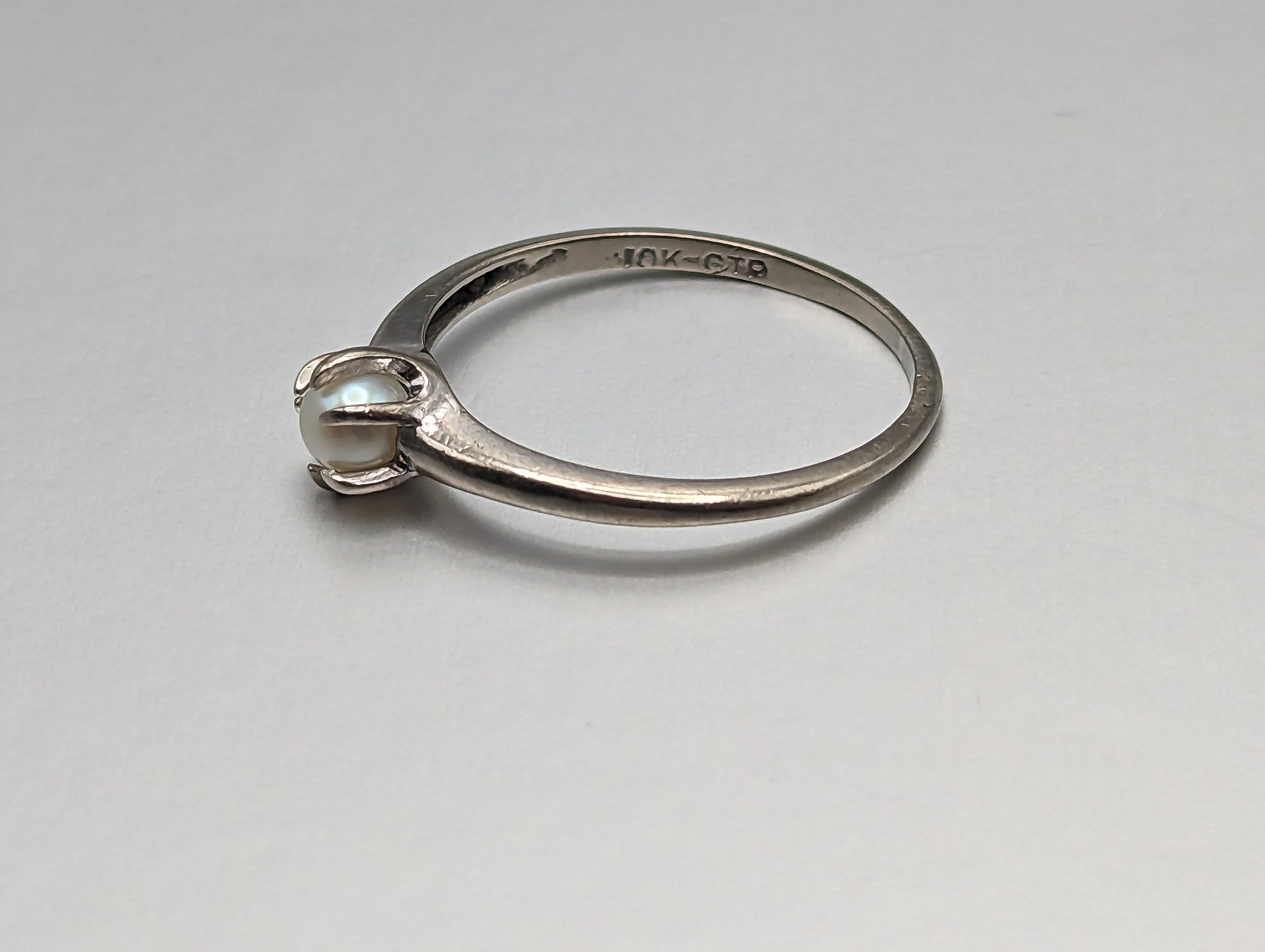 White Gold 10k Pearl Ring. 10k White Gold Womens Pearl Ring. 10K Solitaire Pearl Ring. Engagement Pearl Ring.