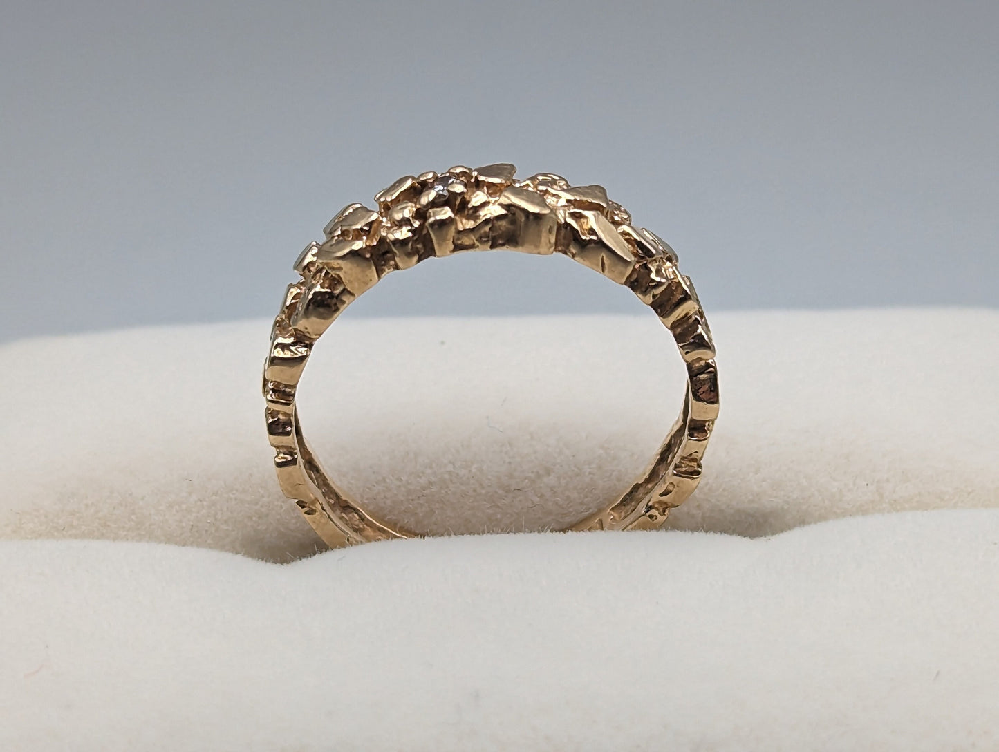 Yellow Gold 14k Nugget Style Diamond Band. 14k Gold Diamond Engagement Ring. Nugget Gold Diamond Ring.