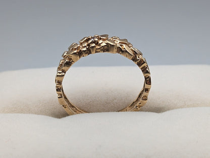 Yellow Gold 14k Nugget Style Diamond Band. 14k Gold Diamond Engagement Ring. Nugget Gold Diamond Ring.