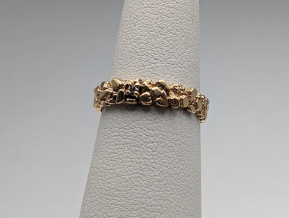 Yellow Gold 14k Nugget Style Diamond Band. 14k Gold Diamond Engagement Ring. Nugget Gold Diamond Ring.