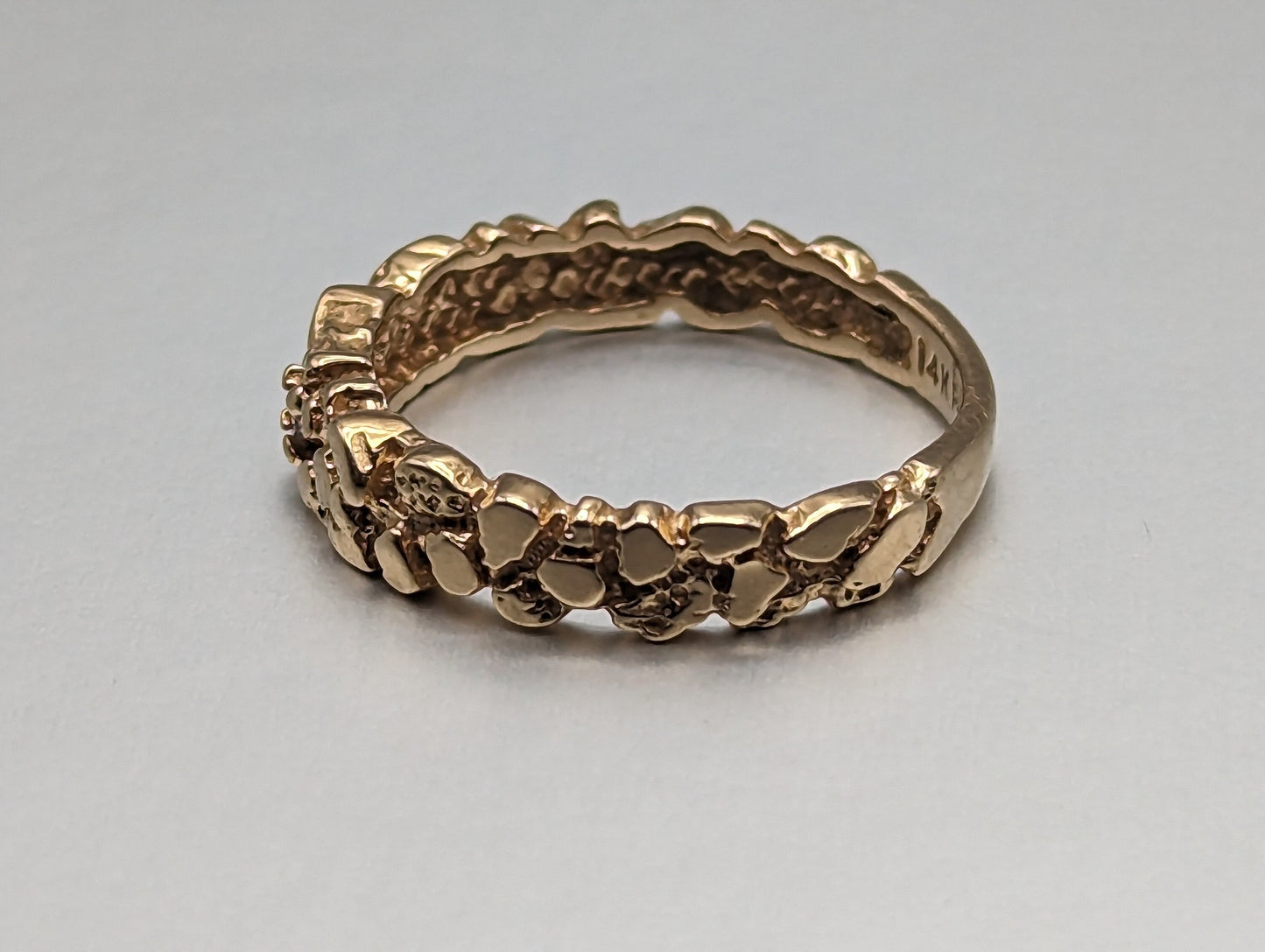 Yellow Gold 14k Nugget Style Diamond Band. 14k Gold Diamond Engagement Ring. Nugget Gold Diamond Ring.