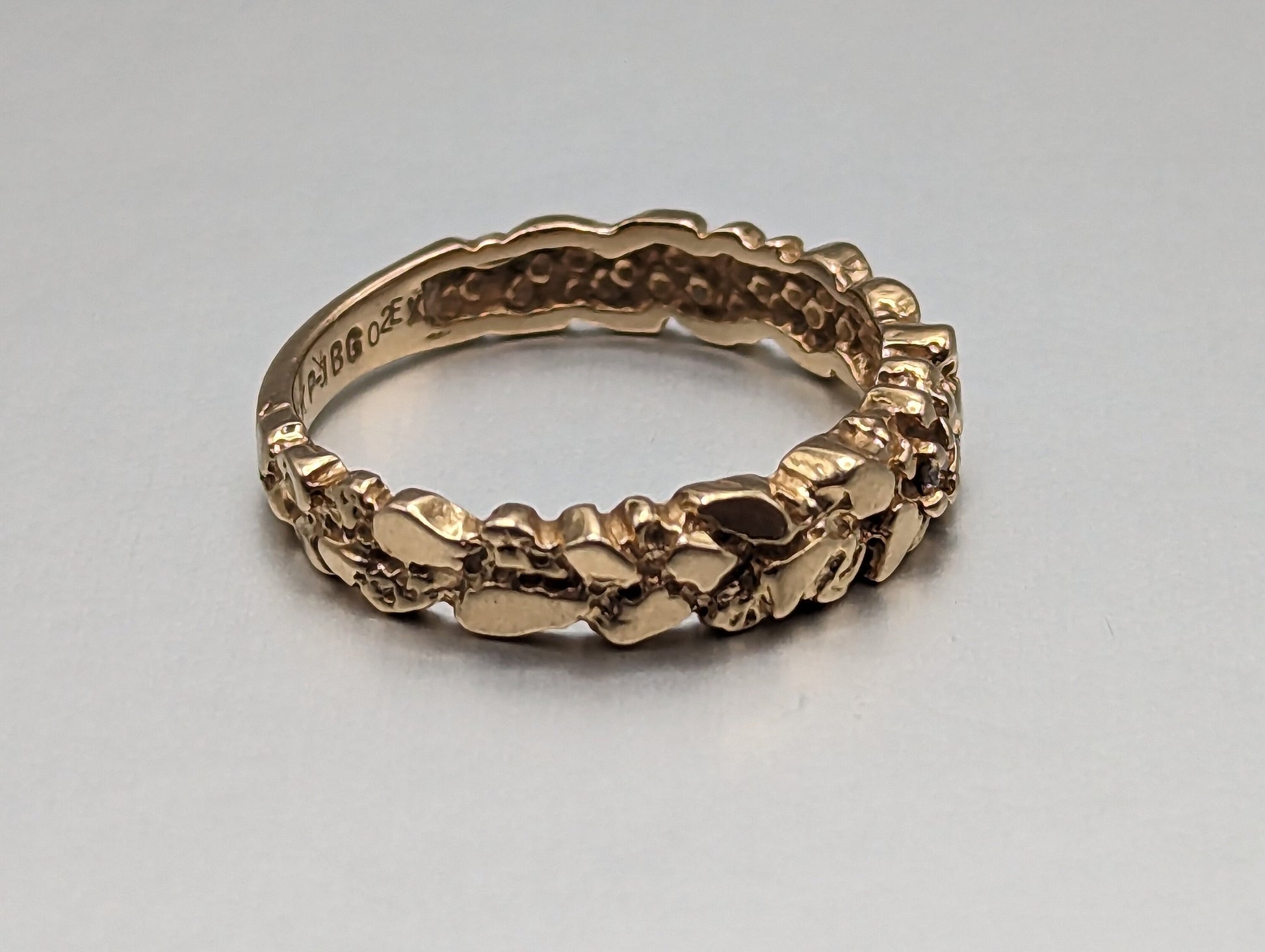 Yellow Gold 14k Nugget Style Diamond Band. 14k Gold Diamond Engagement Ring. Nugget Gold Diamond Ring.