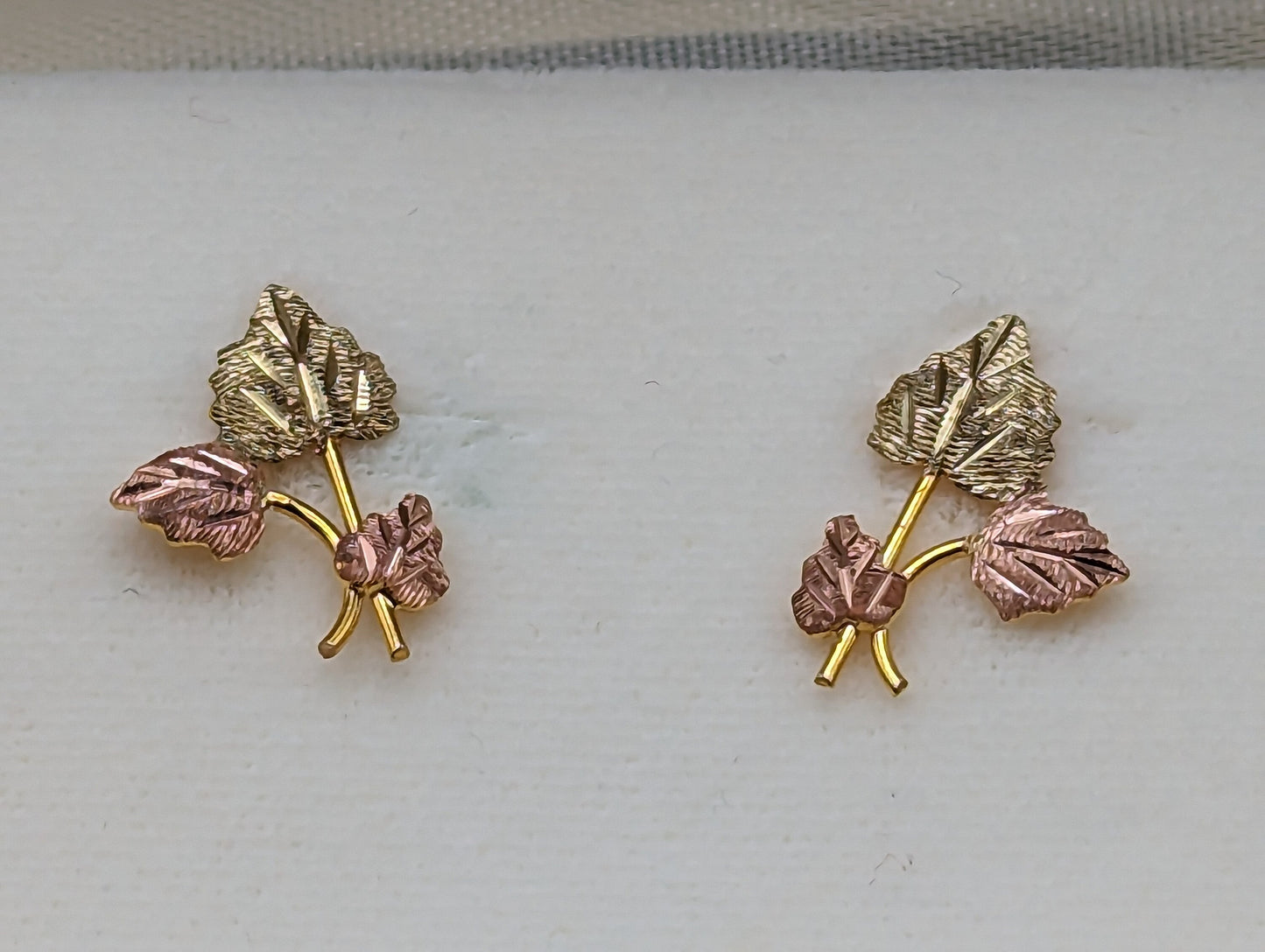 Large Landstroms Black Hills Gold Traditional 14k Gold Vine Earrings Post Design 14k Rose Gold Black Hills Gold Trio Gold Vine Leaf Earrings