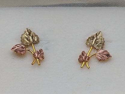 Large Landstroms Black Hills Gold Traditional 14k Gold Vine Earrings Post Design 14k Rose Gold Black Hills Gold Trio Gold Vine Leaf Earrings