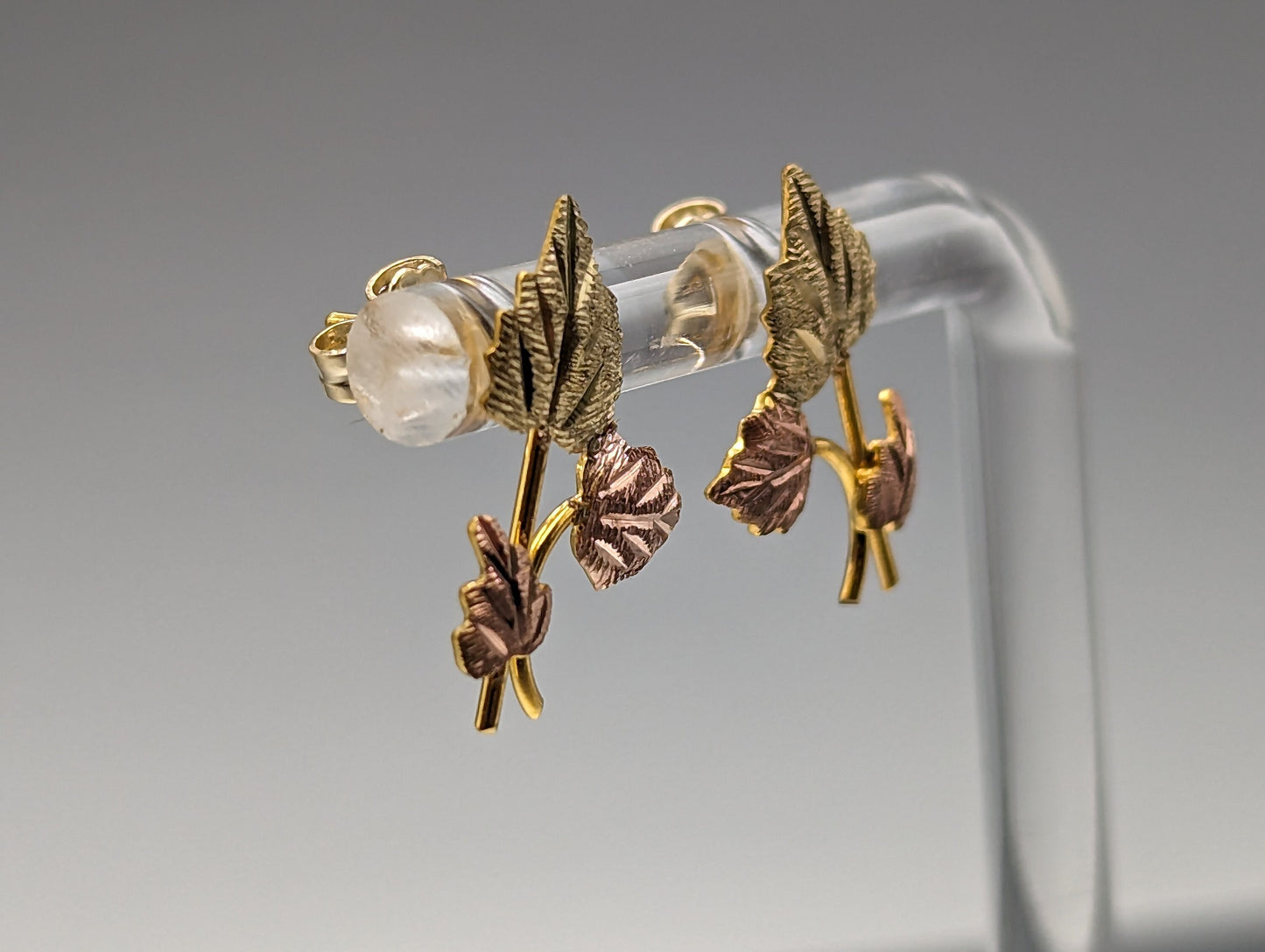 Large Landstroms Black Hills Gold Traditional 14k Gold Vine Earrings Post Design 14k Rose Gold Black Hills Gold Trio Gold Vine Leaf Earrings