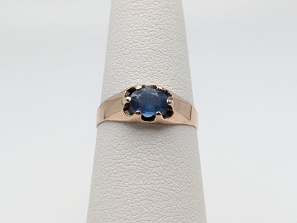 Antique 1900s 8k Solitaire Sapphire Belder Set Ring. 8k Rose Gold Sapphire Ring. Womens Gold Sapphire Ring. Rose Gold Sapphire Band.