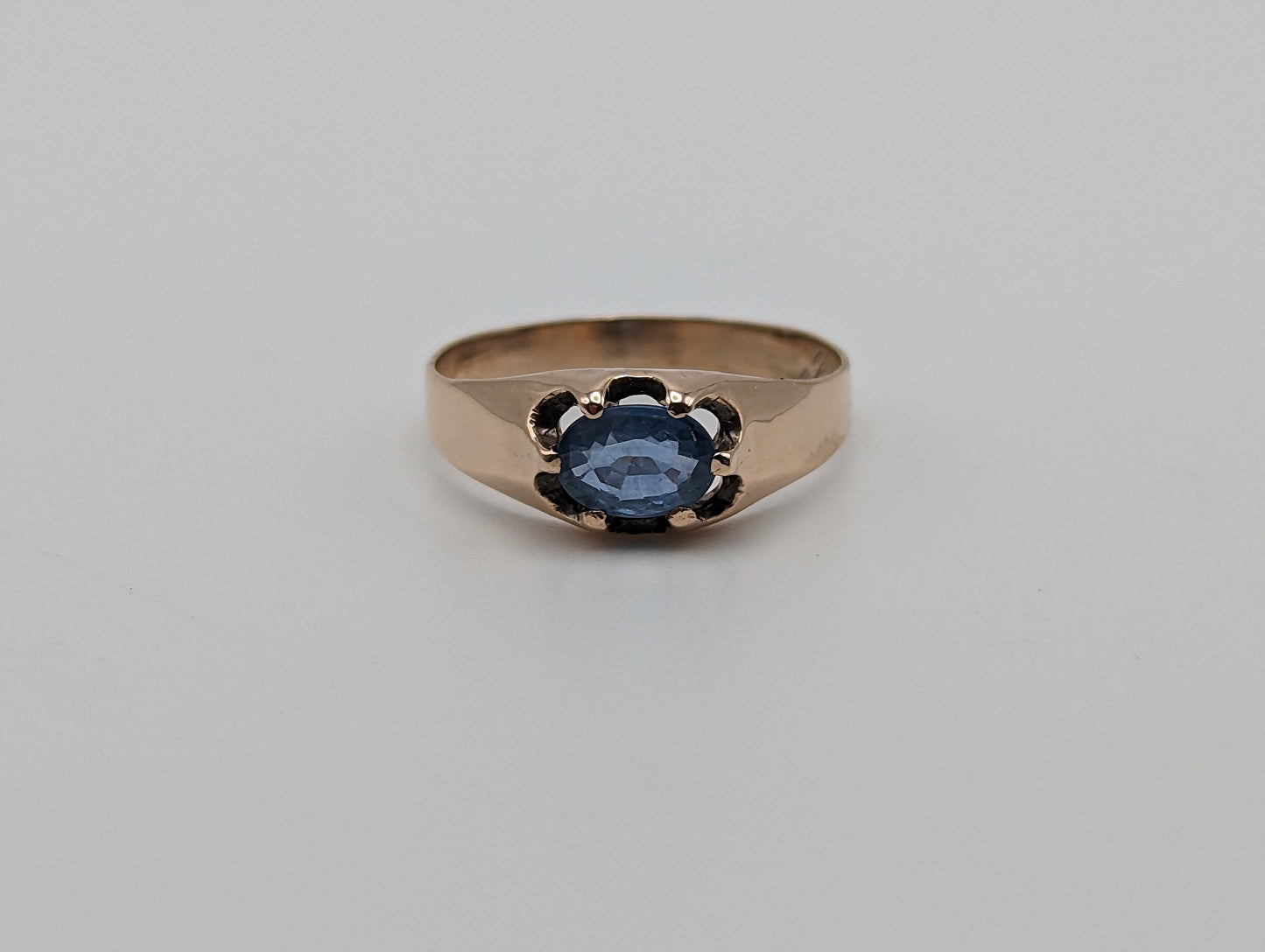 Antique 1900s 8k Solitaire Sapphire Belder Set Ring. 8k Rose Gold Sapphire Ring. Womens Gold Sapphire Ring. Rose Gold Sapphire Band.